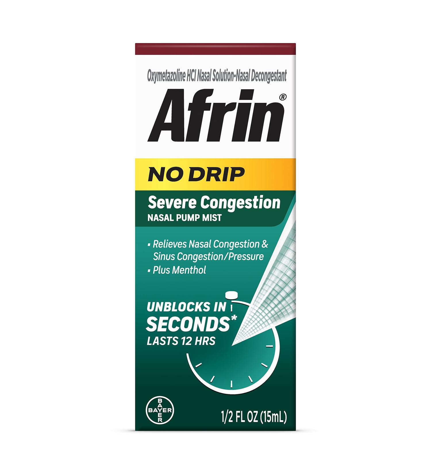 Afrin No Drip Severe 12 Hour Nasal Decongestant Pump Mist - 0.5 ounce 0.5 Fl Oz - Buy Online on GoSupps.com