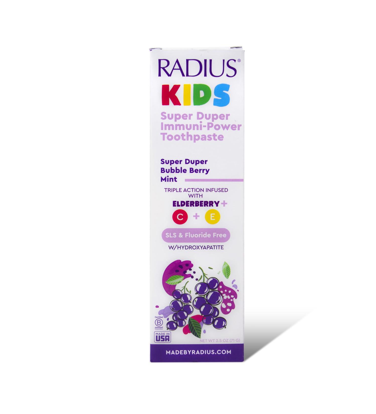 Radius Kids Super Duper Immunity Power Toothpaste 2.5 Oz - Super Duper Bubble Berry Mint - Pack of 1 Super Duper Bubble Berry Mint 2.5 Ounce (Pack of 1) - Buy Online on GoSupps.com