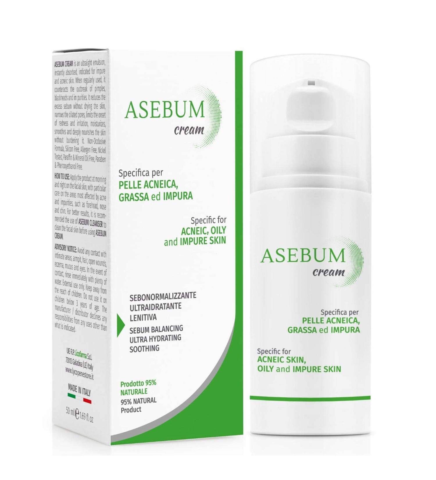 Asebum Cream | Anti-Acne Cream | Fights Acne Pimples Blackheads | Face Cream for Oily and Acneic Skin| Eliminates Sebum | Mattifying Effect | 95% Natural - Buy Online on GoSupps.com