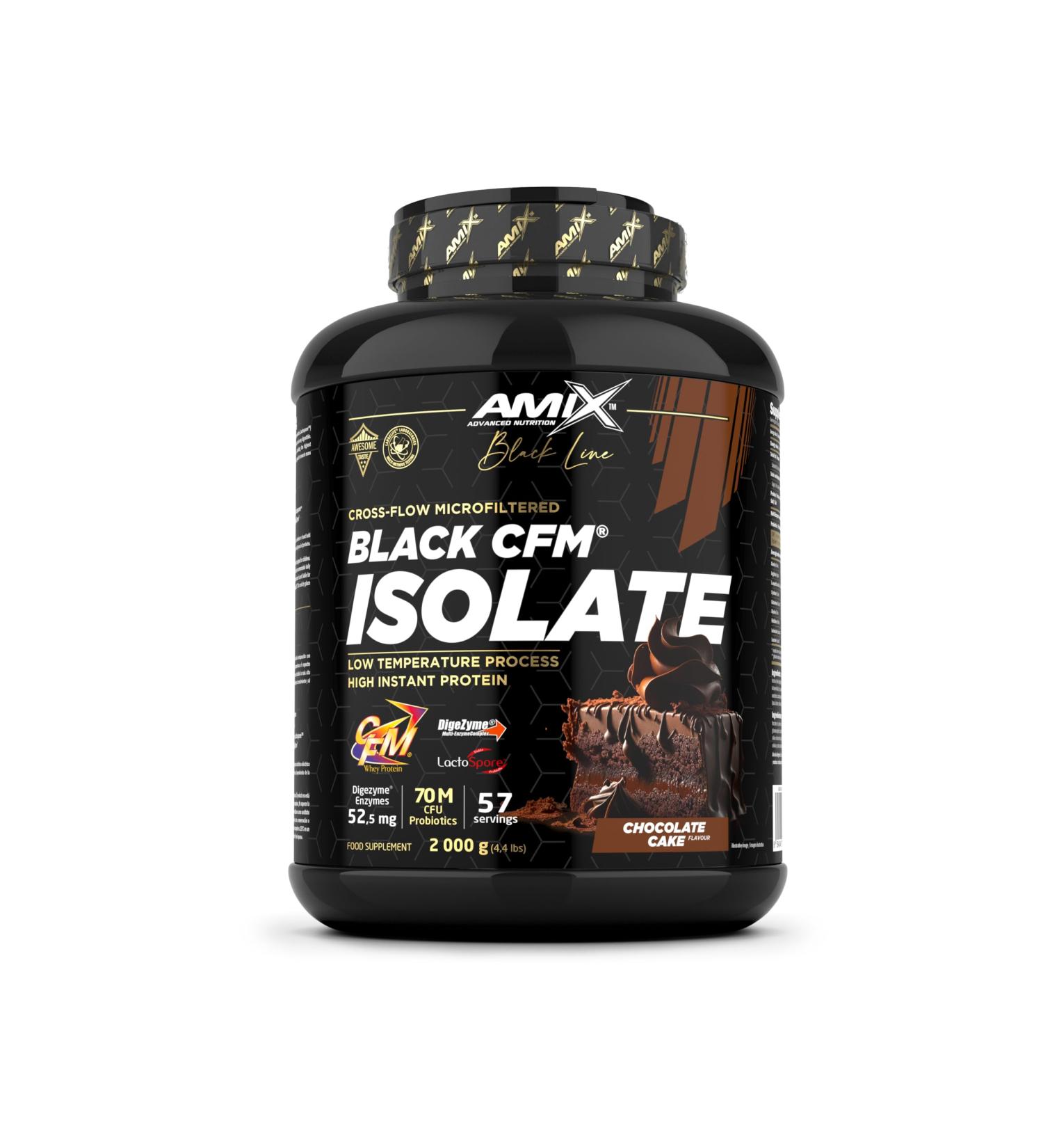 AMIX Amix | BLACK CFM ISOLATE Protein - Helps Maintain Muscle Mass - With Digestive Enzymes - Easy Digestion - Fast Absorption - Protein Powder - 2kg - Chocolate Cake Flavour