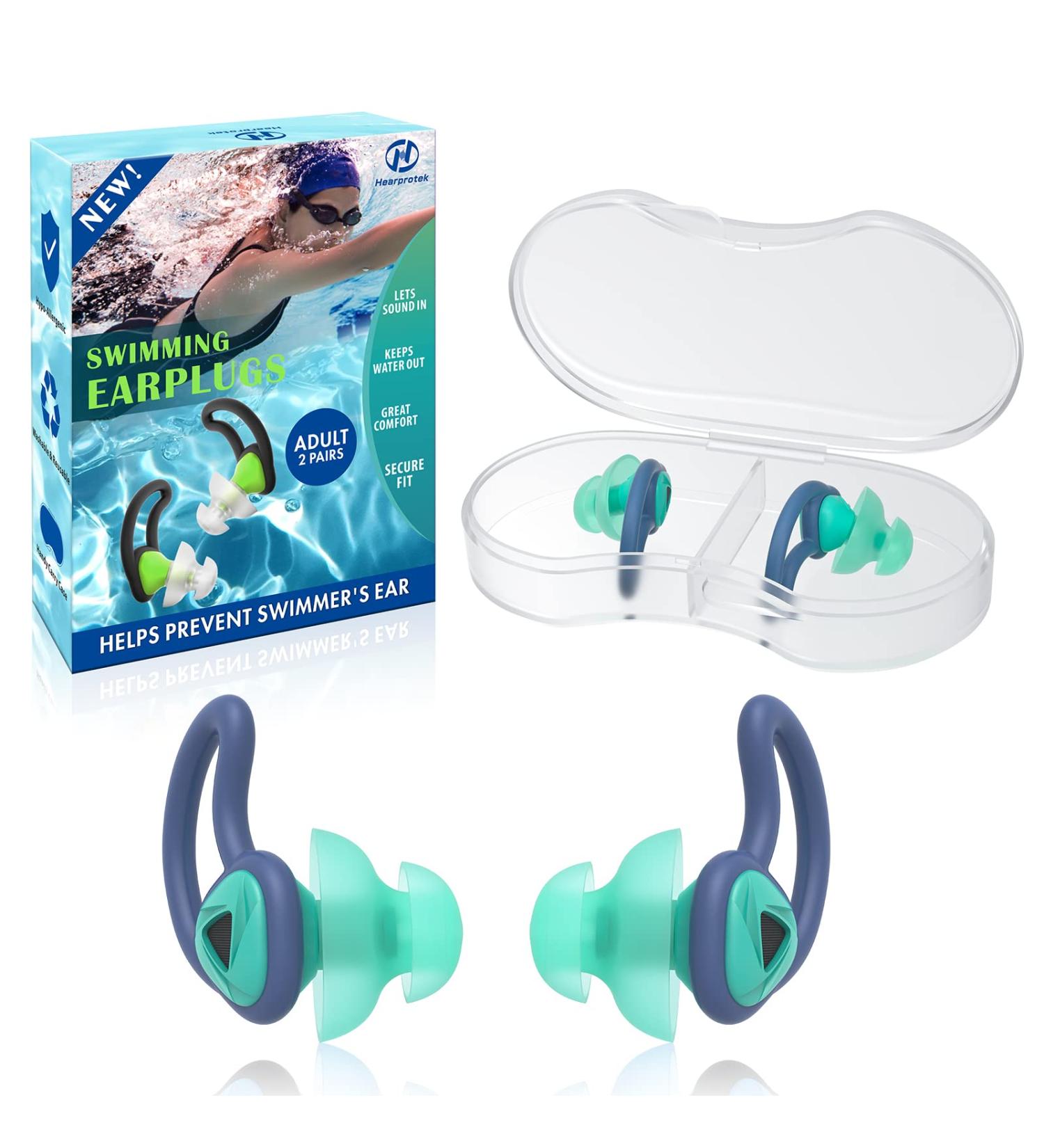 2 Pairs Swimmer Ear Plugs - Hearprotek Custom-fit Water Protection Adult Swimming Earplugs - Green - Buy Online on GoSupps.com