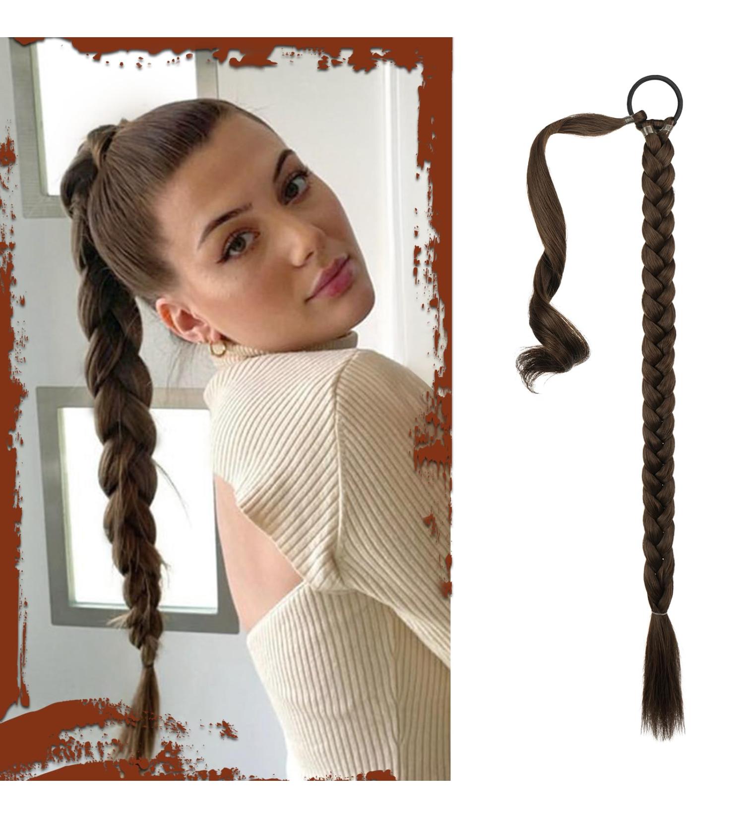 Sofeiyan Long Braid Ponytail Extension with Hair Tie Straight Sleek Wrap Around Hair Extensions Braid Pony Tail Fluffy Natural Soft Synthetic Hairpieces for Women Daily Wear 26 inch-Black Mixed Brown 26 Inch (Pack of 1) Black Mixed Brown - Buy Online on GoSupps.com