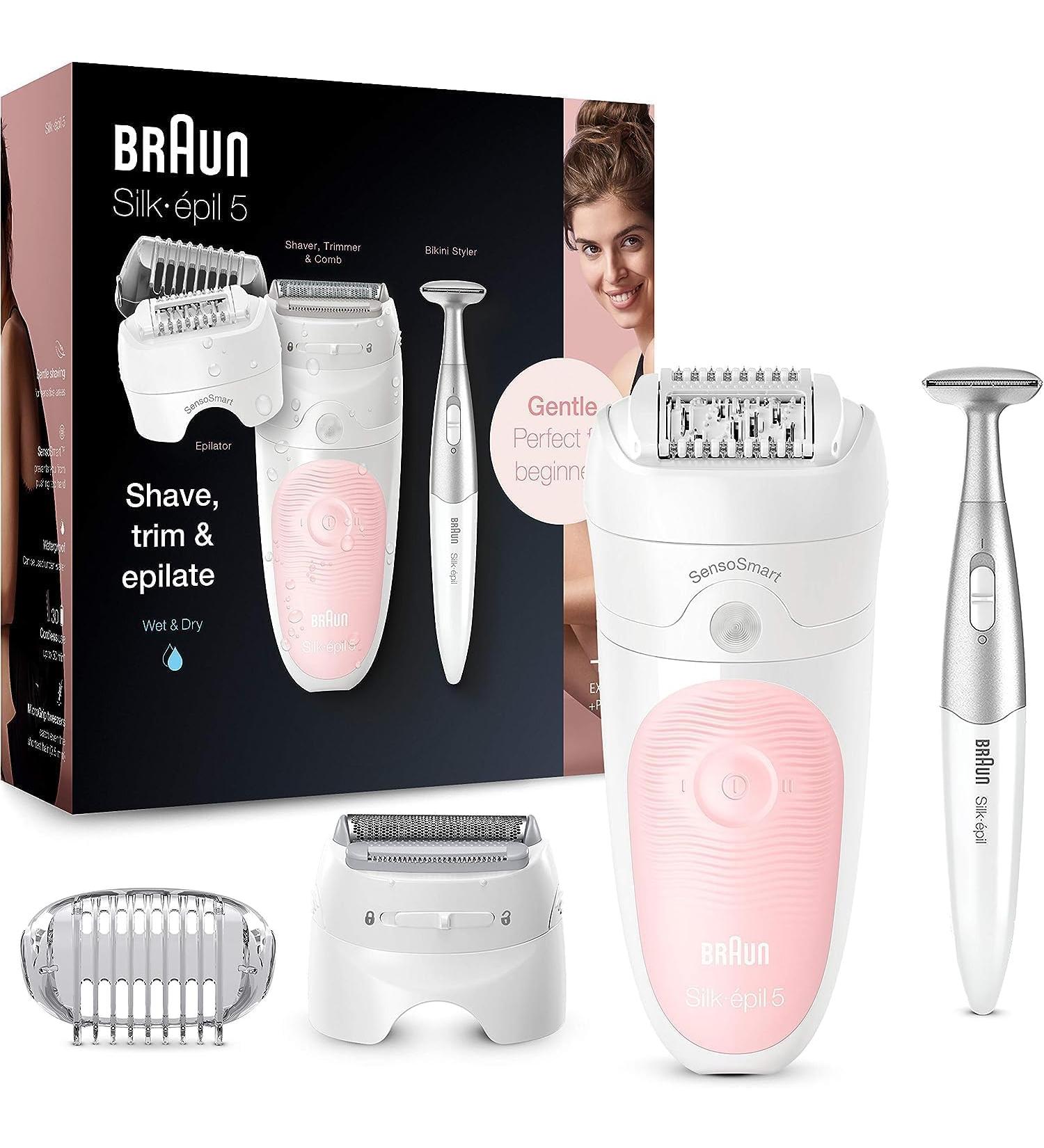 Braun Silk- pil 5 Epilator & Women's Razor - Electric Hair Removal & Bikini Trimmer with Massage Attachment Swiveling Head | Shop Internationally - Buy Online on GoSupps.com
