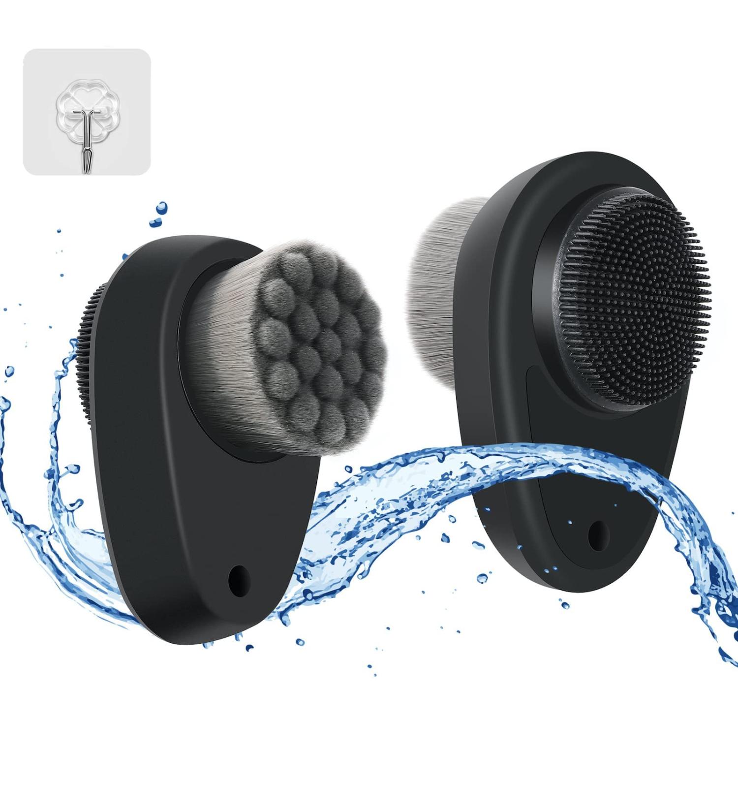 YEALIFE 2 in 1 Manual Facial Cleansing Brush with Soft Bristle Brush and Silicone Face Scrubber for Deep Skin Cleansing - Deep Pore Exfoliation Massaging and Stimulate  Dead Skin Black-1PC EF20220820BK