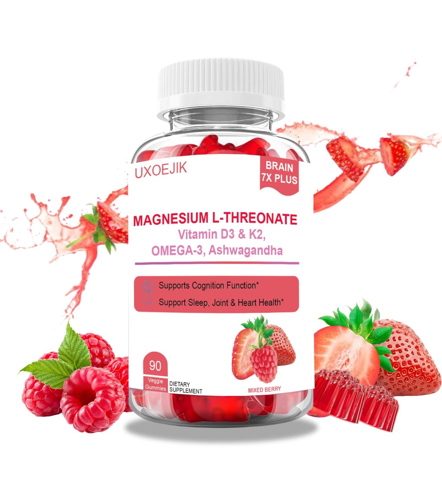 Magnesium L-Threonate Gummies - with Vitamin D, K2 & Omega-3 Fish Oil - Brain Health, Memory and Sleep Support - Vegan Non-GMO, Natural Berry Flavor, 90 Gummies (90) 90 Count (Pack of 1) - Buy Online on GoSupps.com