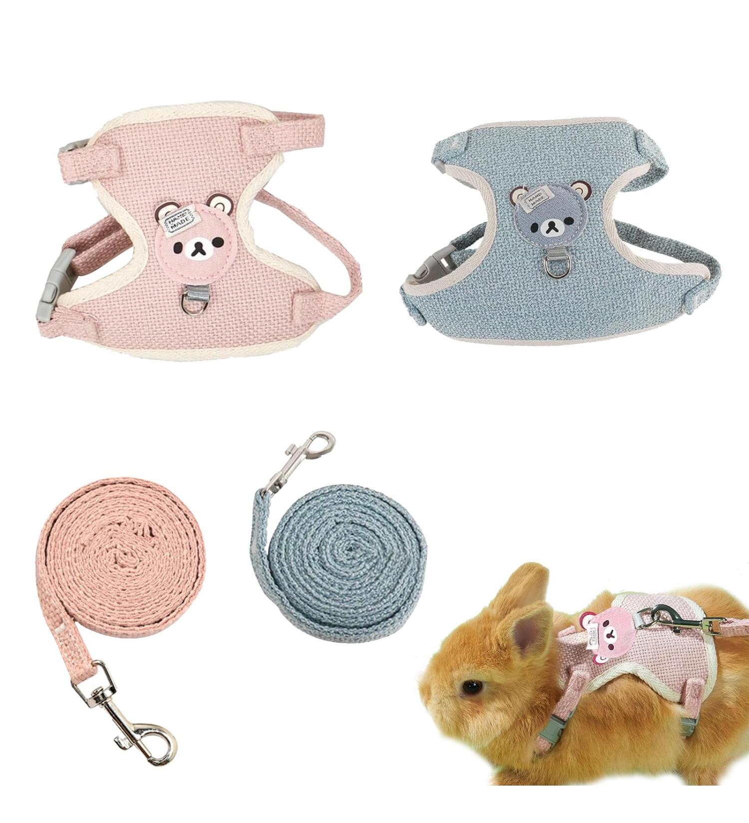 MSTECO Adjustable Rabbit Dishes & Leash Set for Small Pets | Soft Outdoor Kit for Dwarf Rabbits Hamsters & Cats (S Blue Pink) - Buy Online on GoSupps.com
