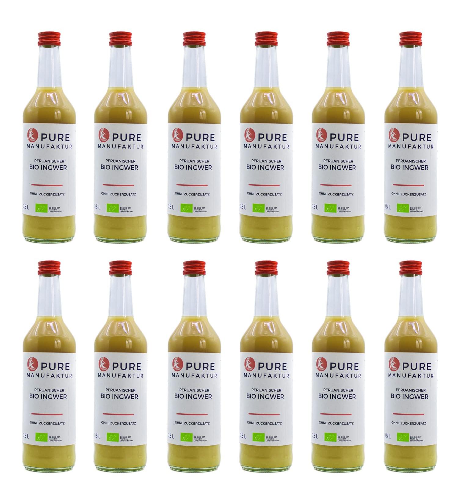 Pure ginger- high-quality Peruvian organic ginger without sugar and artificial additives (12x500ml) organic ginger- 500 ml (12 pack) without lemon)