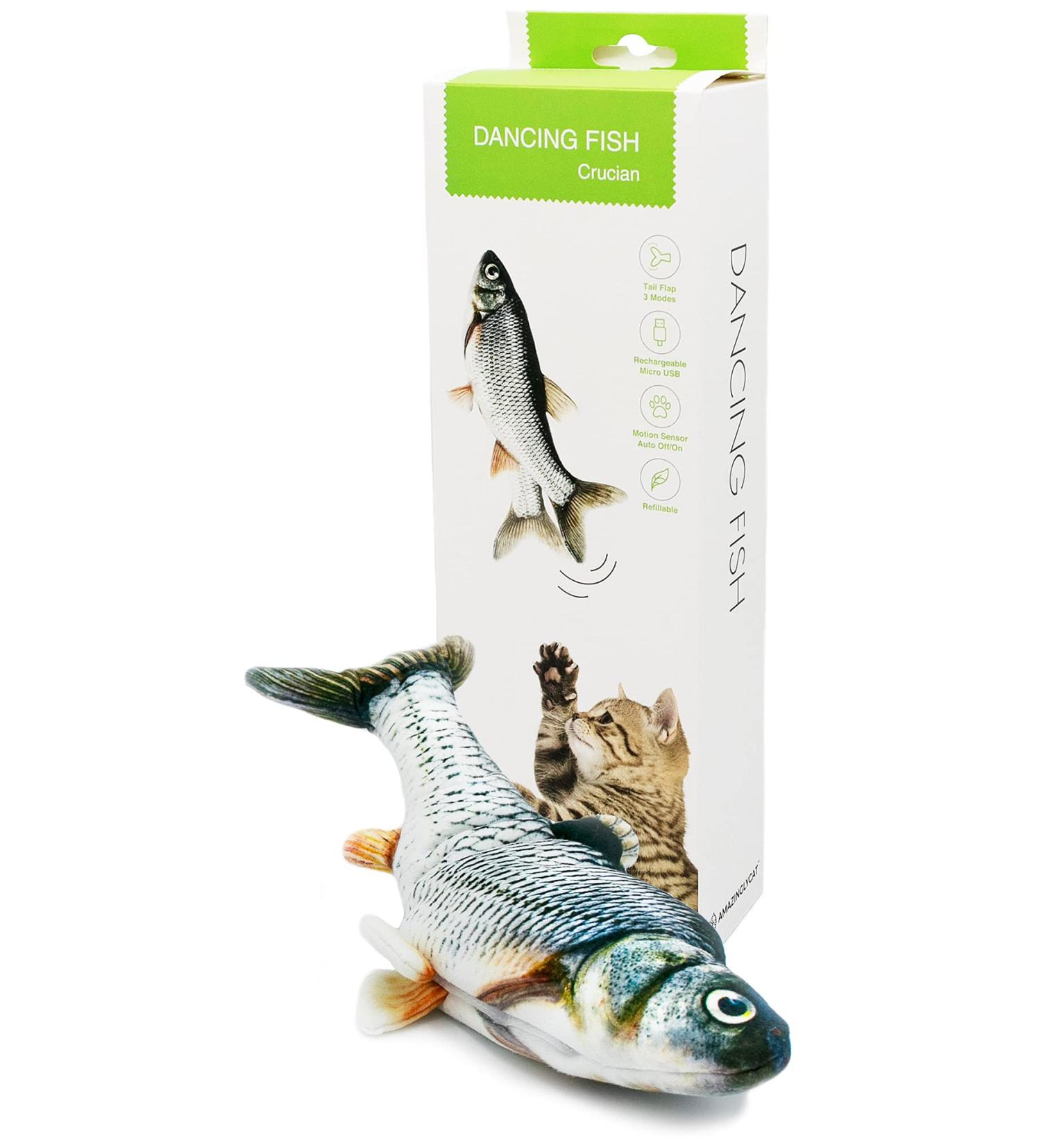 Flopping Fish Cat Toy - Interactive Kicker Toy with Catnip | USB-Charged Electric Toy for Exercise & Entertainment | Soft, Washable & Funny Moving Gift for Cats - Buy Online on GoSupps.com