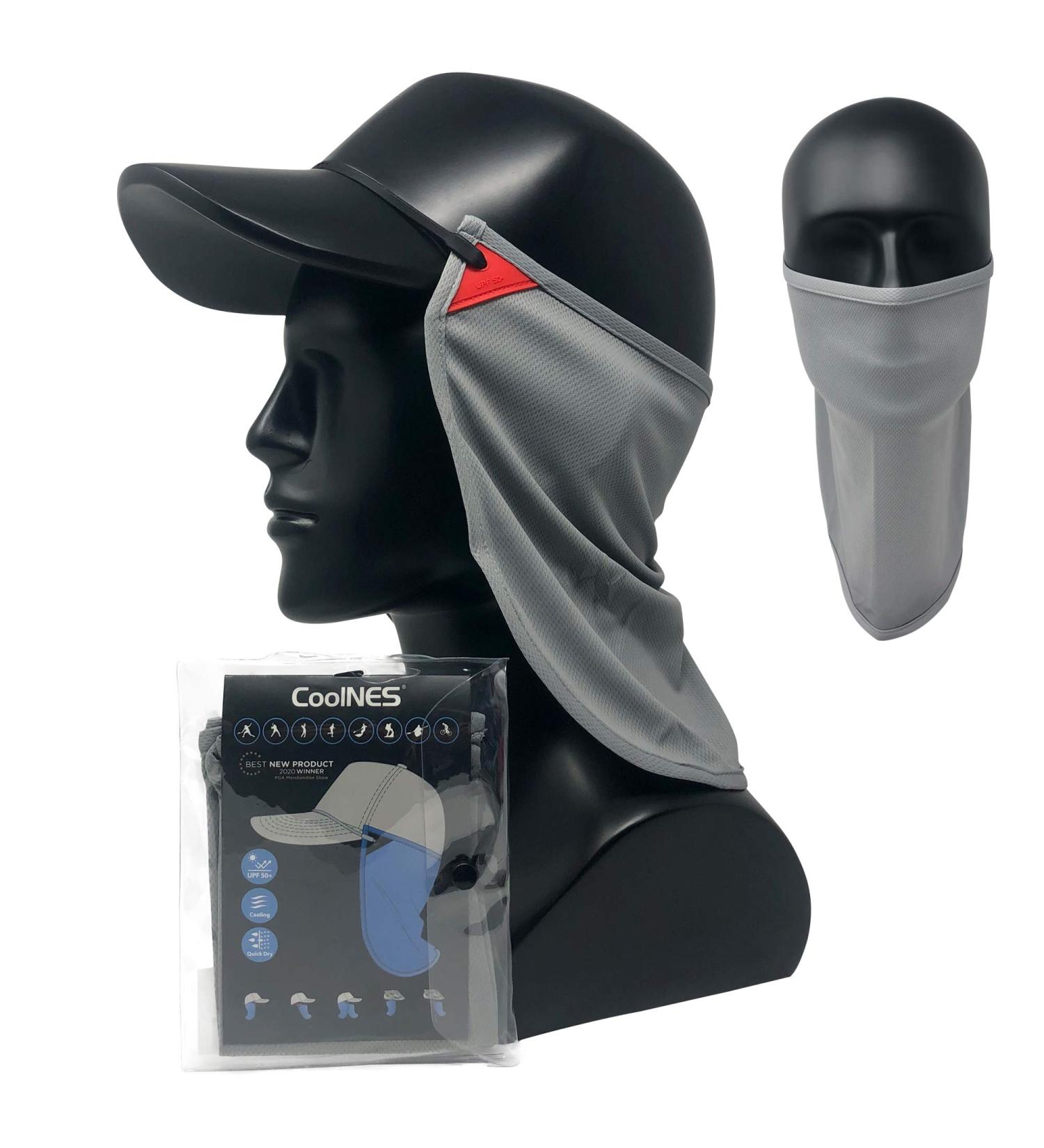 Coolnes Patent 2 in 1 sun protection for the neck and face |Removable & unit size headband neck protection towels for caps |UVB 50+ |5 colors |2019 version unit size Gray