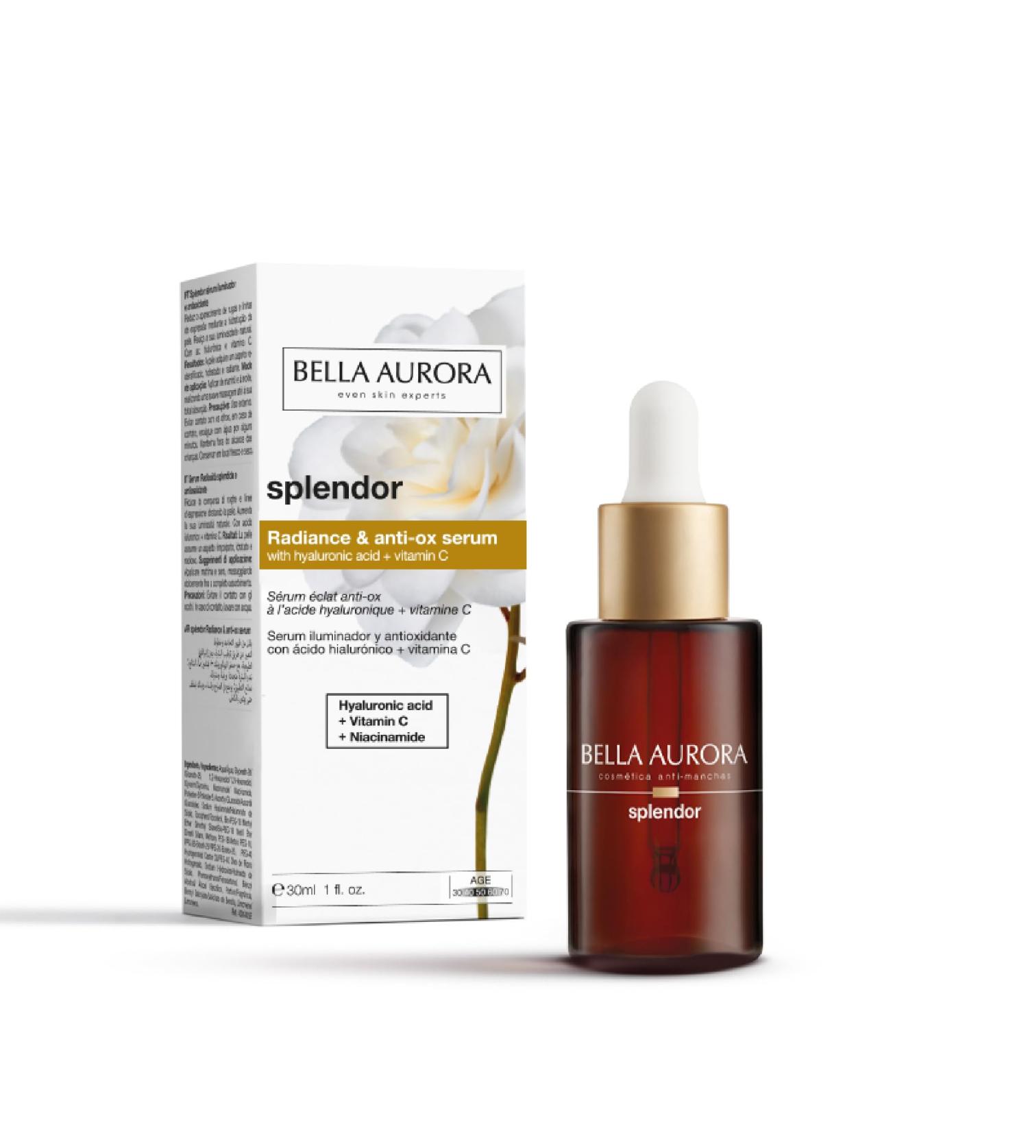 Bella Aurora Labs Bella Aurora Splendor Vitamin C + Hyaluronic Acid + Niacinamide Radiance and Antioxidant Serum AntiAging Serum in Ampoules AntiImperfections AntiWrinkles 30ml dropper - Buy Online on GoSupps.com
