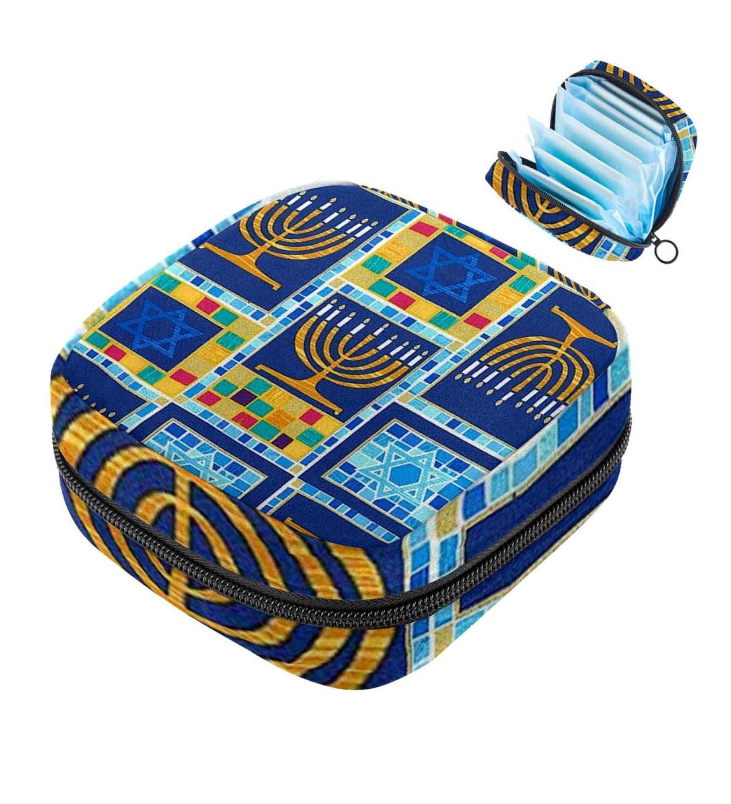 Jewish Hanukkah Festival Napkin Storage Bag | Portable Menstrual Pad & Cup Bag for Women & Teens | Zippered Design - Buy Online on GoSupps.com