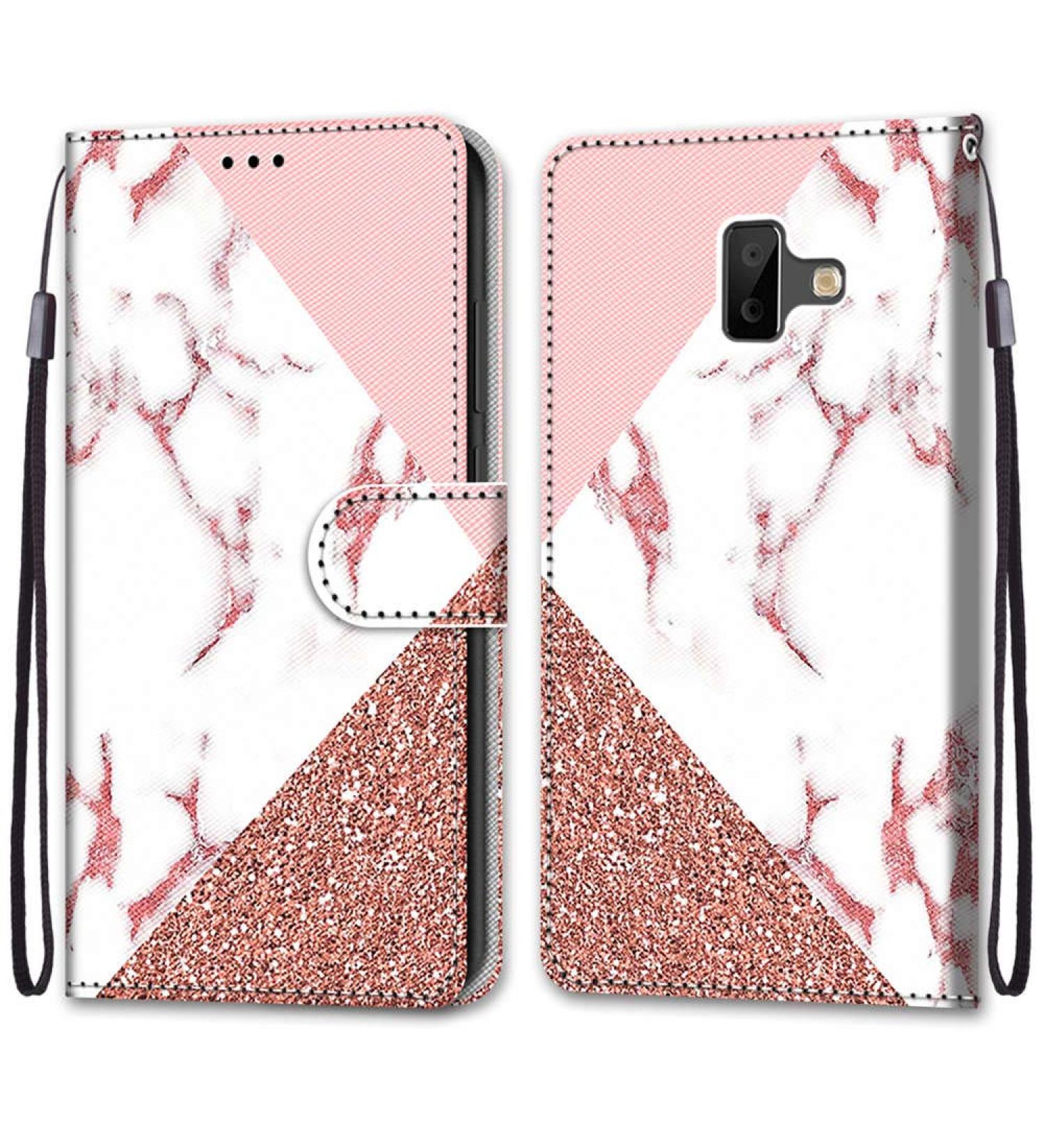 Nadoli Leather Mobile Phone Case for Samsung Galaxy J6 Plus - Colorful Pink Marble with Strap Card Slot & Stand | Stylish Protective Wallet Case - Buy Online on GoSupps.com