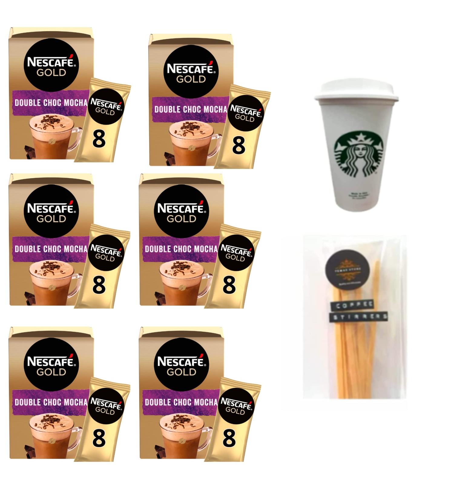Temas Instant Coffee Mocha Bundle Contains 48 x Nescafe Gold Double Choc Mocha 48 x Coffee Stirrers & Reusable Coffee Cup. Compatible With lovers of Nescafe Gold|Coffee Sachets Individually Wrapped - Buy Online on GoSupps.com