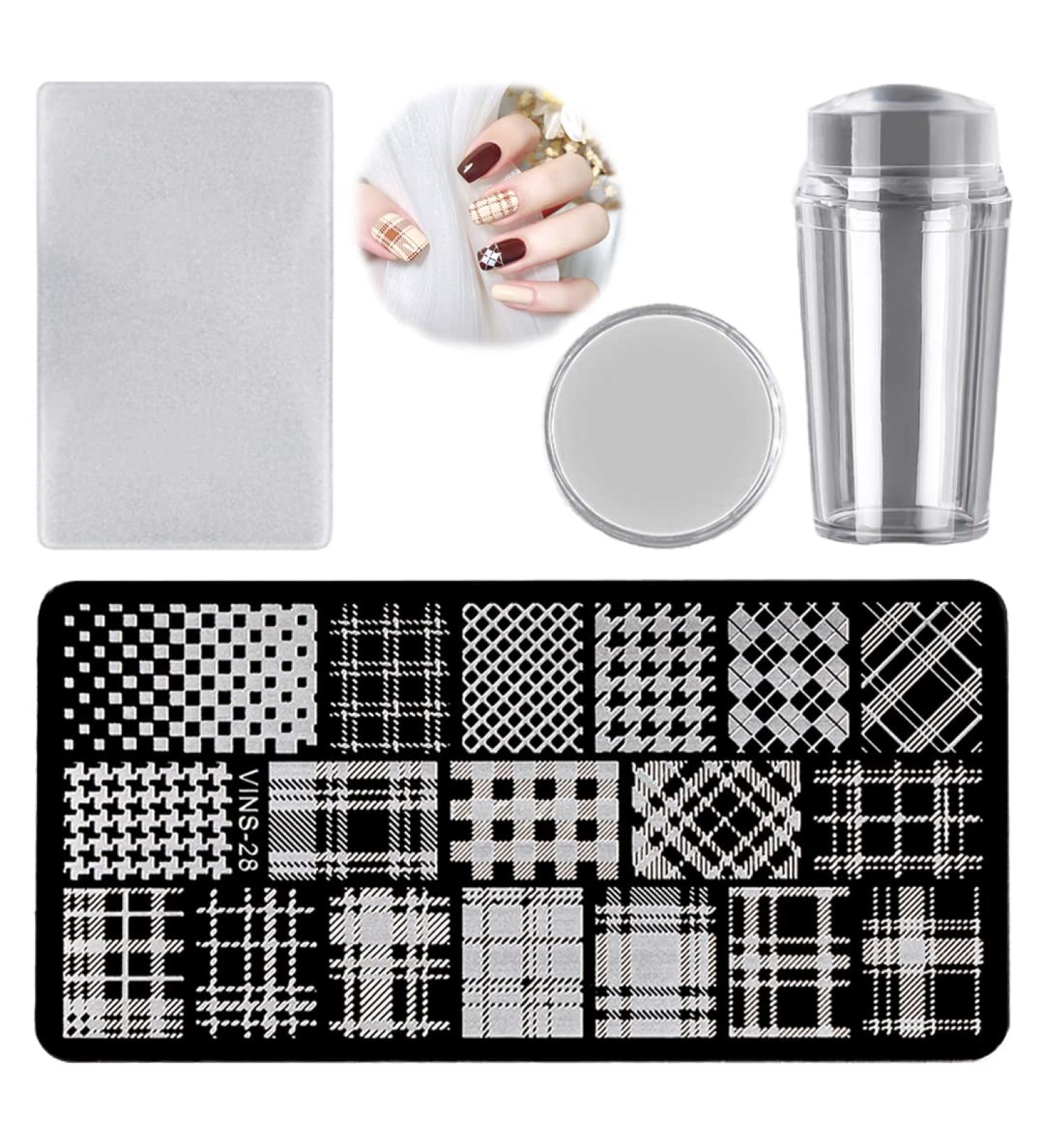 Nail Stamp Plate Kit - Trendy Houndstooth & Vintage Plaid Checkerboard Nail Art Stencils for DIY Designs | International Shipping - Buy Online on GoSupps.com