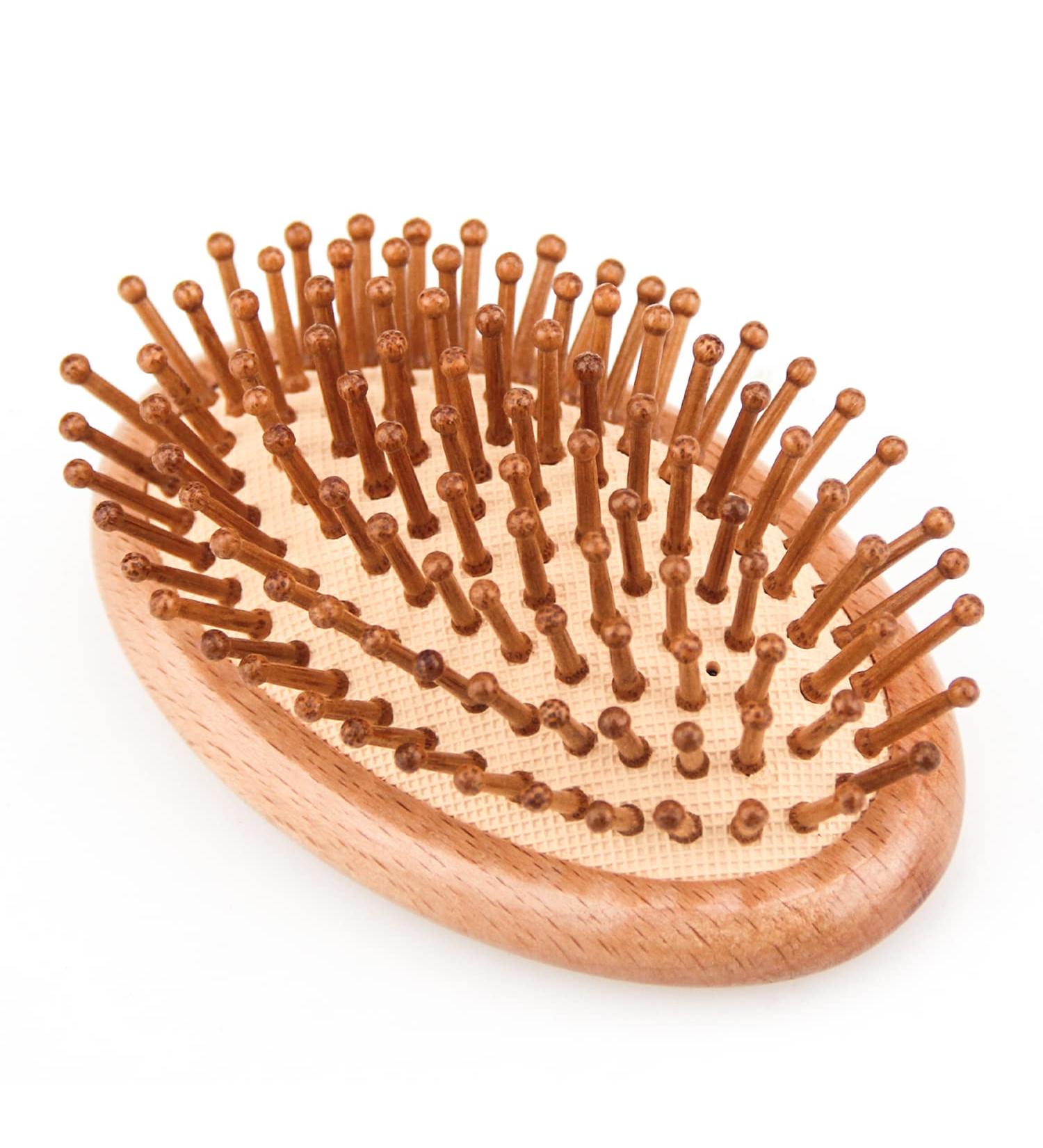 Bamboo Hair Brush | Portable Wooden Scalp Massager for Men, Women, Kids | Anti-Static Air Cushion for Thick, Thin, Curly, Straight Hair - Restore Shine - Buy Online on GoSupps.com