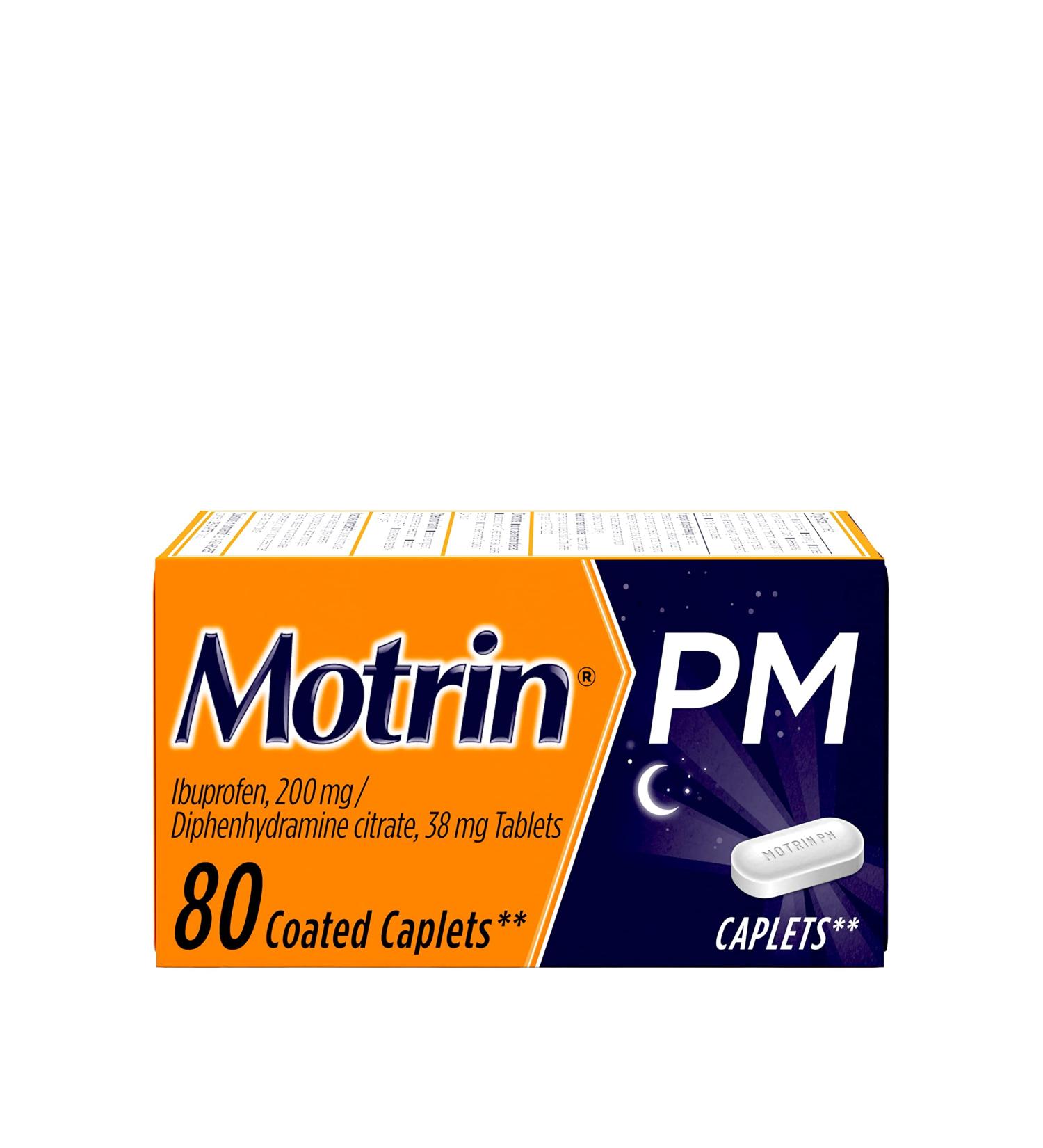 Motrin PM Caplets 200mg Ibuprofen & 38mg Sleep Aid - Nighttime Pain Relief, 80 ct (Pack of 1) - Buy Online on GoSupps.com