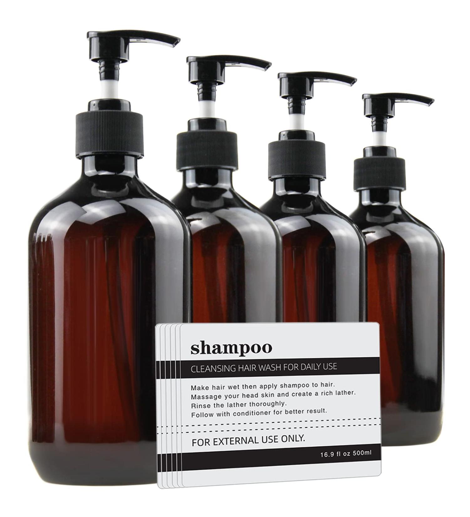 Empty Plastic Bottles with Pump Dispenser and 6pcs Labels Included Refillable Travel Containers for Hand sanitizer Shampoo Lotion etc - BPA/Paraben Free 500ml/16.9oz (4 Pack)  - Buy Online on GoSupps.com