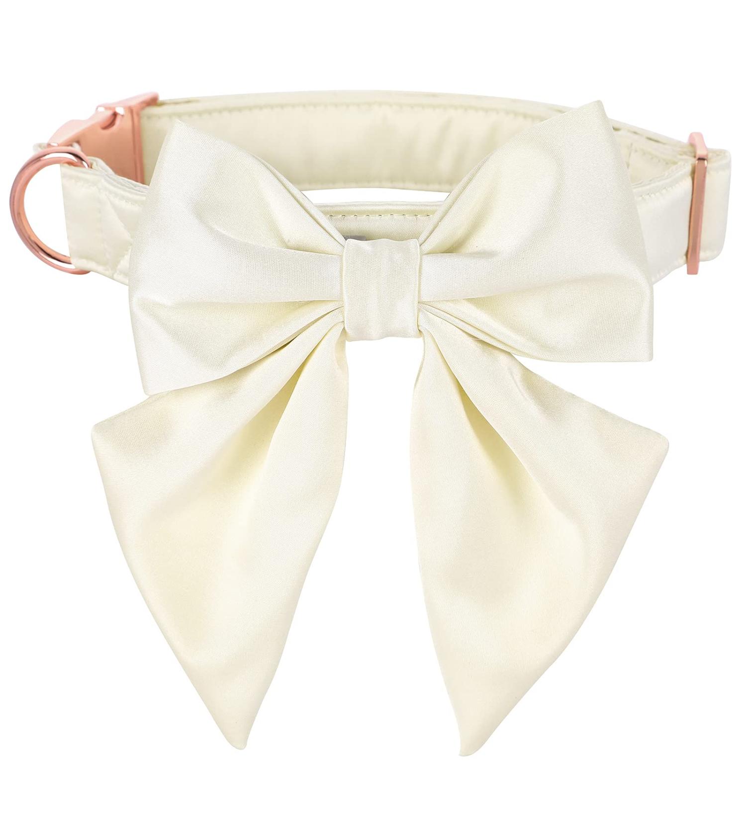 Lionet Paws Bowtie Dog Collar - Comfortable Silk for Medium Dogs (Neck 34-55cm) - Removable Fly - Stylish White Design - Buy Online on GoSupps.com