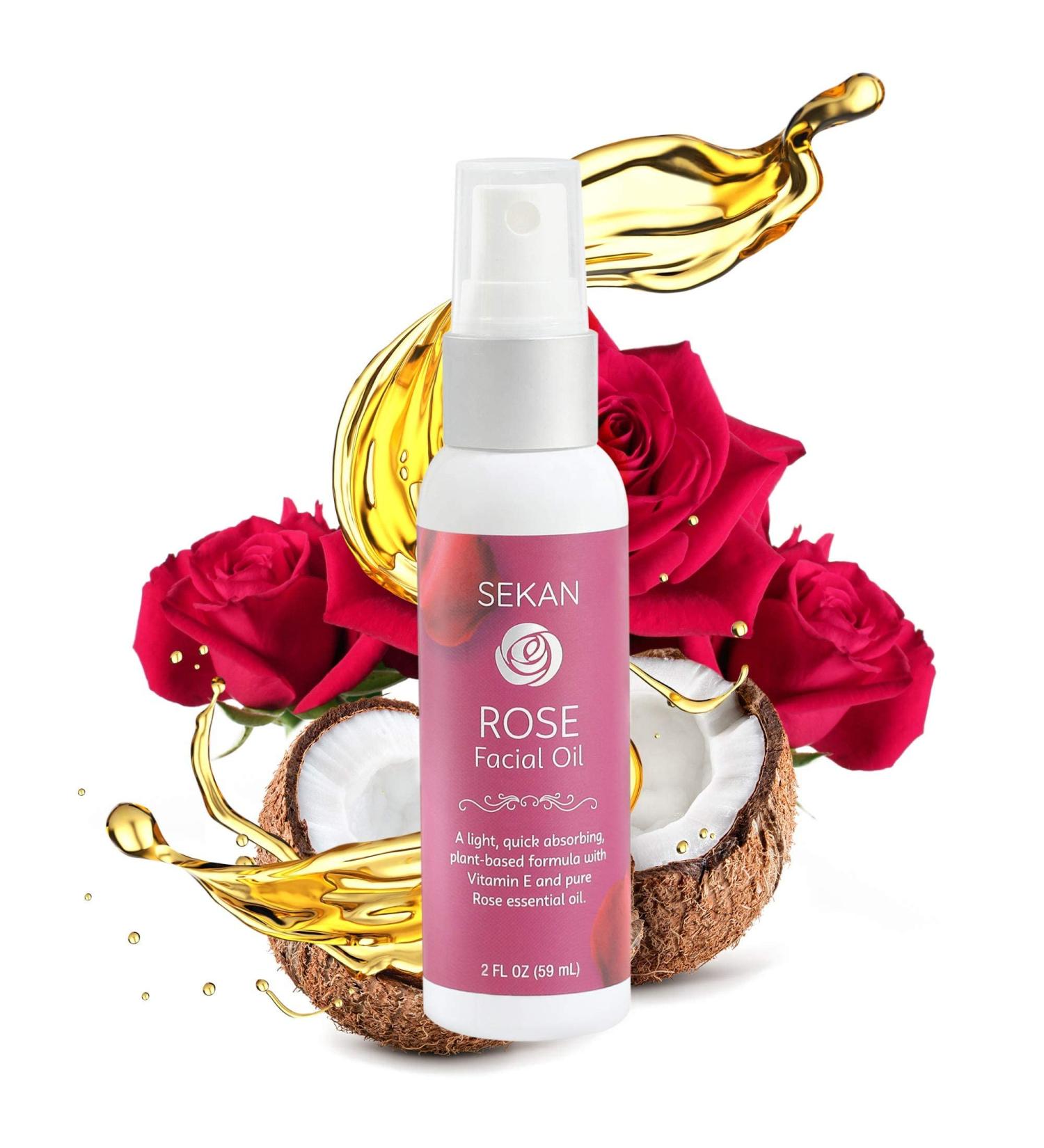 SEKAN Liquid Coconut Facial Oil with Rose Essential Oil - Deep Moisturizing Face Treatment - Buy Online on GoSupps.com