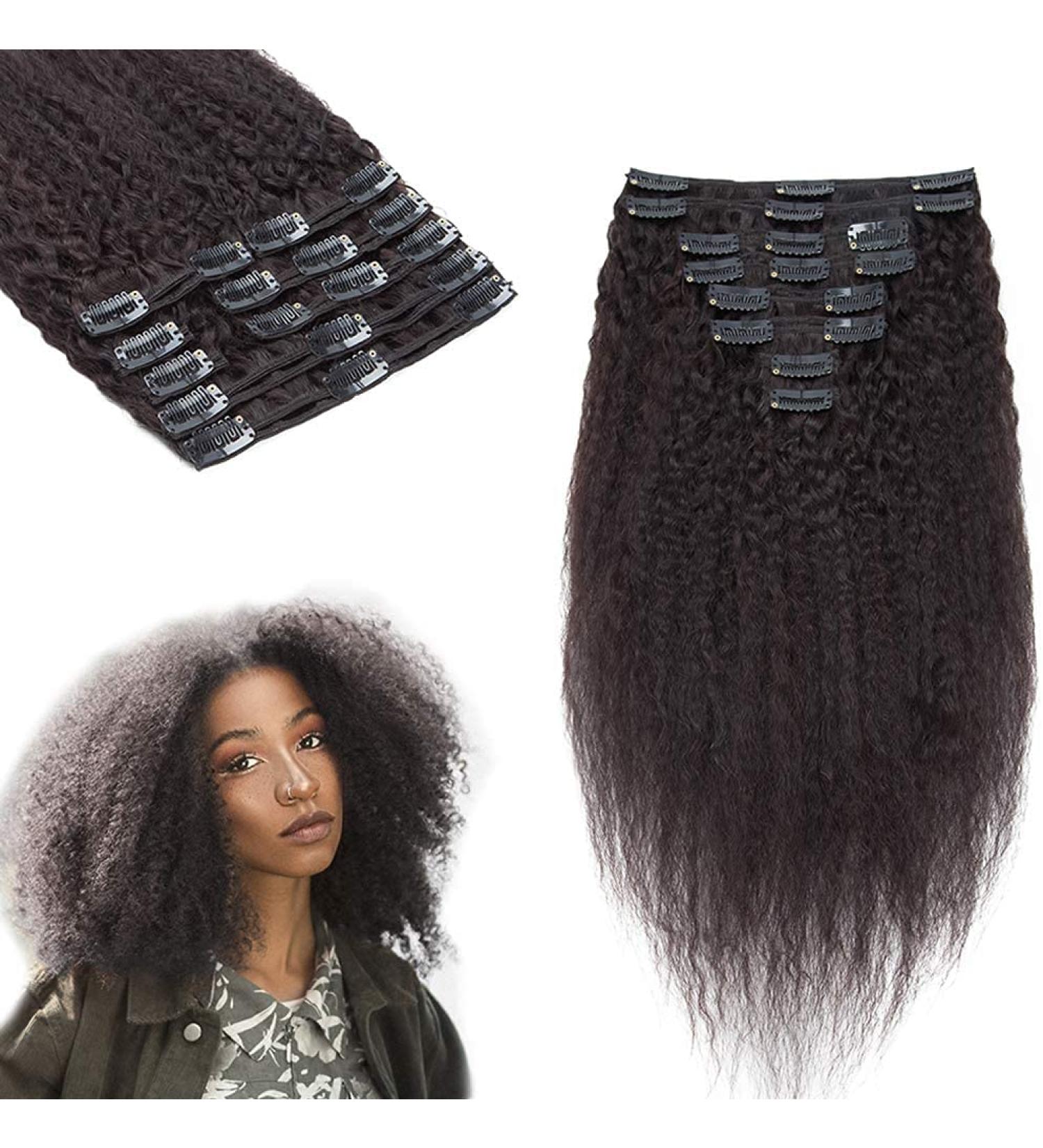 Rich Choices Afro Kinky Straight Clip-In Hair Extensions - 20cm 95g #1B Natural Black 8PCs with 18 Clips - Real Hair for Volume & Style - Buy Online on GoSupps.com