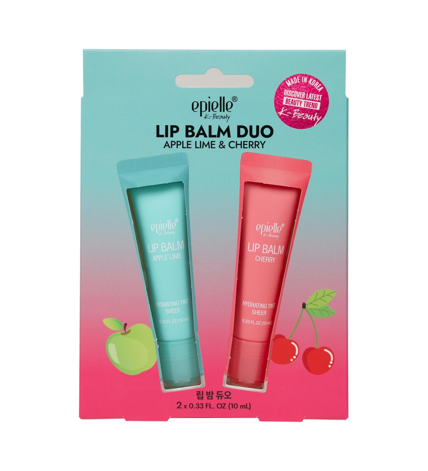 Epielle Lip Balm Duo Apple Lime & Cherry Hydrating Tint Sheer Shea butter & Fruit Extract Kbeauty Stocking Stuffers Apple Lime Cherry Balm Duo - Buy Online on GoSupps.com