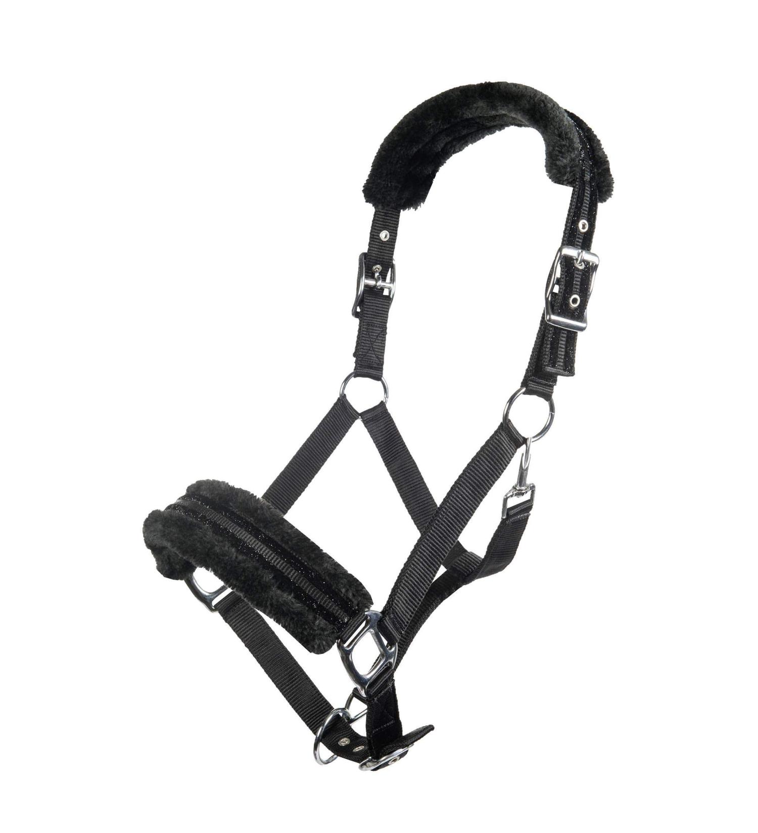 HKM Nylon Halter - Glitter with Polar Fleece Padding for Thoroughbred - Black | Premium Equestrian Gear - International Shipping - Buy Online on GoSupps.com