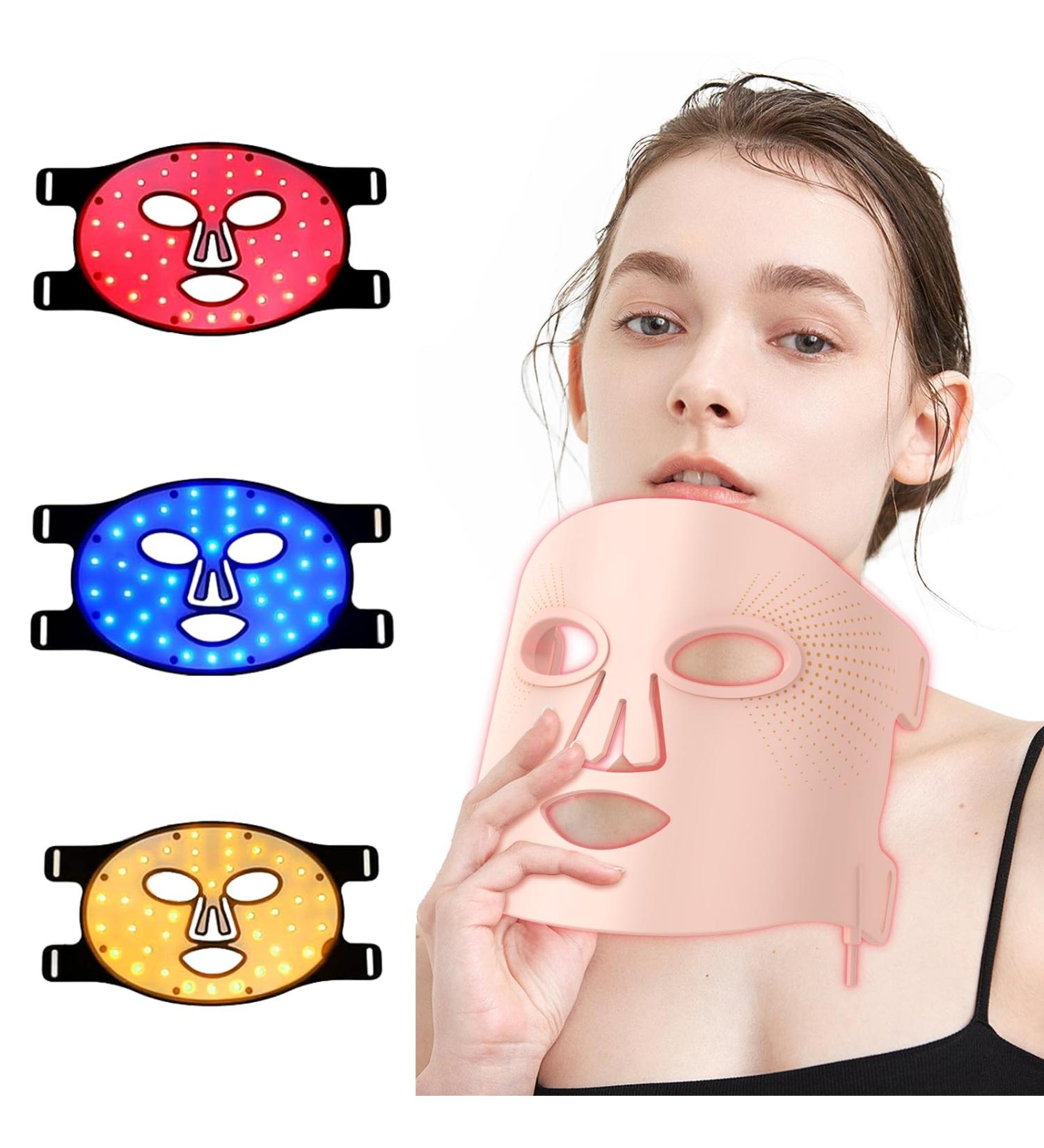 LED Face Mask - 3 Colors Light Therapy for Anti-Aging & Skin Care at Home - Photon Beauty Device for Wrinkle Reduction (Pink - Buy Online on GoSupps.com