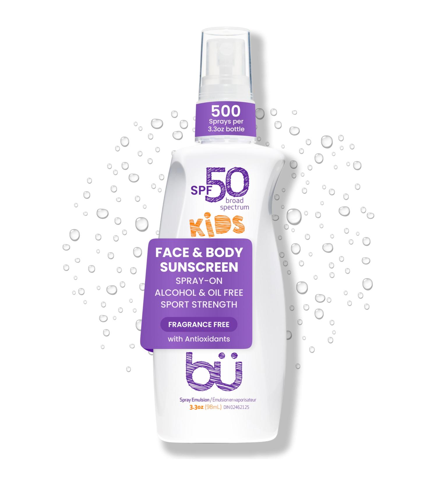 BU SPF 50 Kids Sunscreen Spray for Face and Body Non Aerosol Spray Fragrance Free Clear Non Greasy Water Resistant Fragrance Free 3.3 oz 3.3 Fl Oz (Pack of 1) 3.3 - Buy Online on GoSupps.com