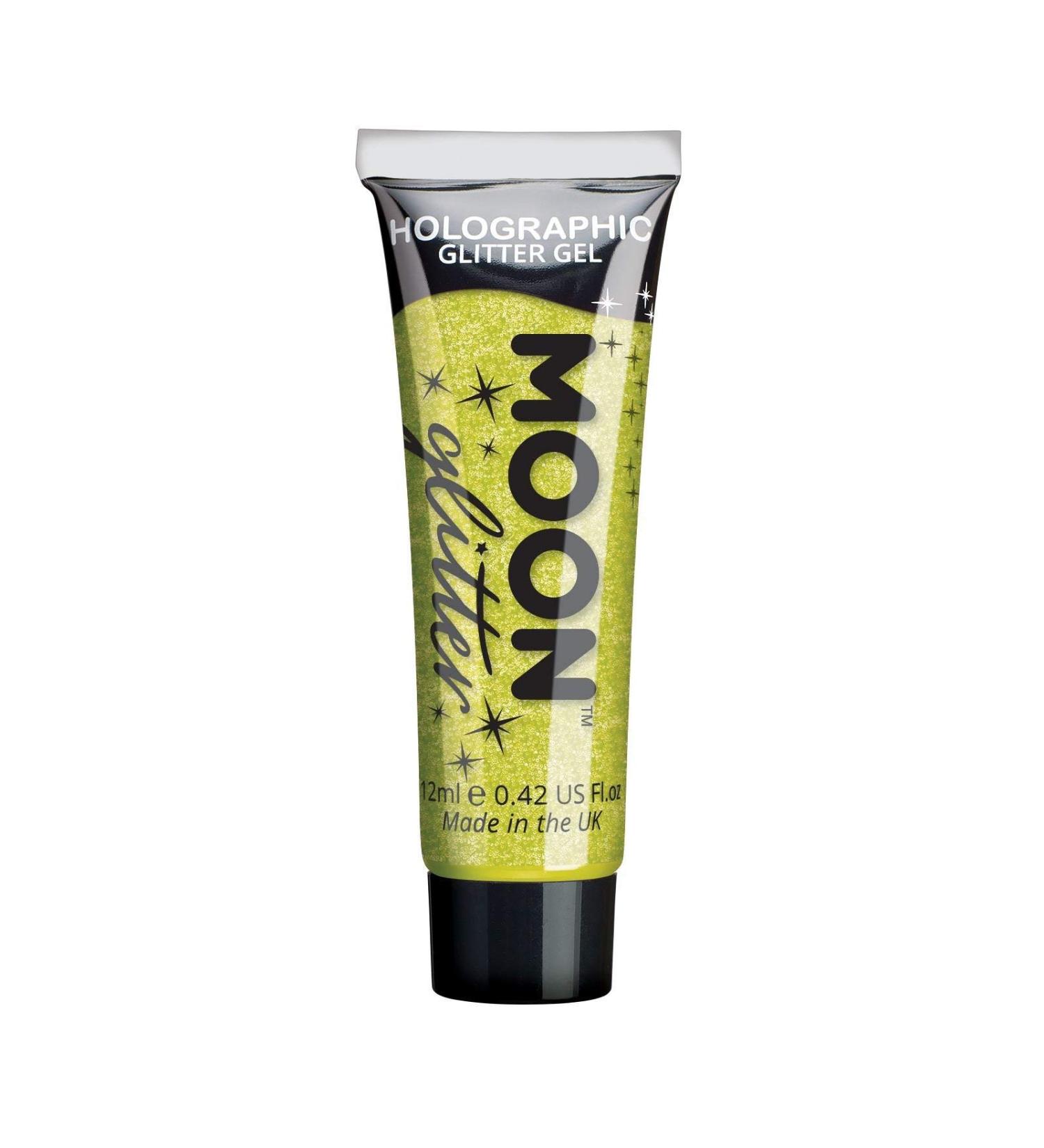 Moon Glitter Yellow Holographic Fine Face & Body Glitter Gel - 12ml - Festival Cosmetic Glitter for Face, Body, Hair & Nails - Buy Online on GoSupps.com