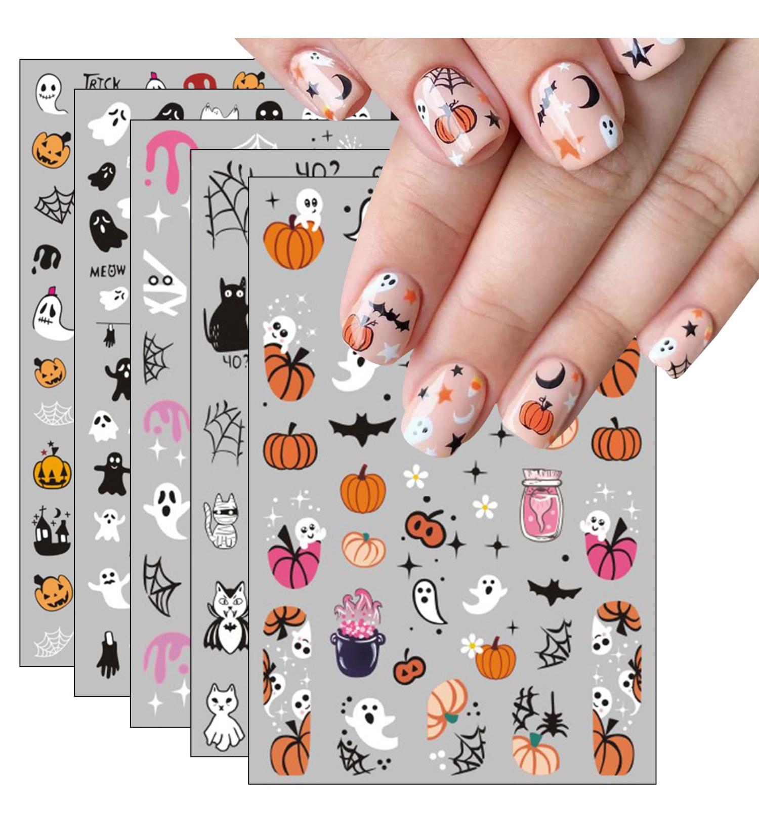JMEOWIO 8 Sheets Cute Halloween Nail Art Stickers Decals Self-Adhesive Horror Skull Pumpkin Ghost Witchy Spider Web Bat Spook Nail Supplies Nail Art Design Decoration Accessories - Buy Online on GoSupps.com