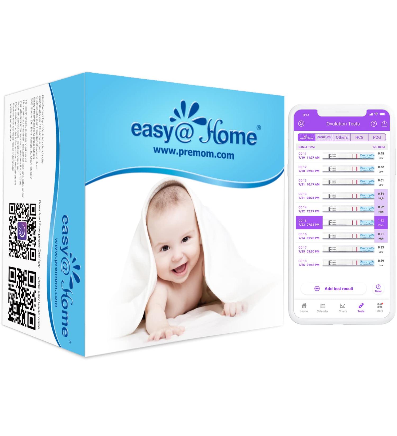 Ovulation Fertility Test Predictor Kit | Easy Home 40 LH Strips | Accurate Ovulation Monitor for Women | Simplest Period Tracking App Premom - Buy Online on GoSupps.com