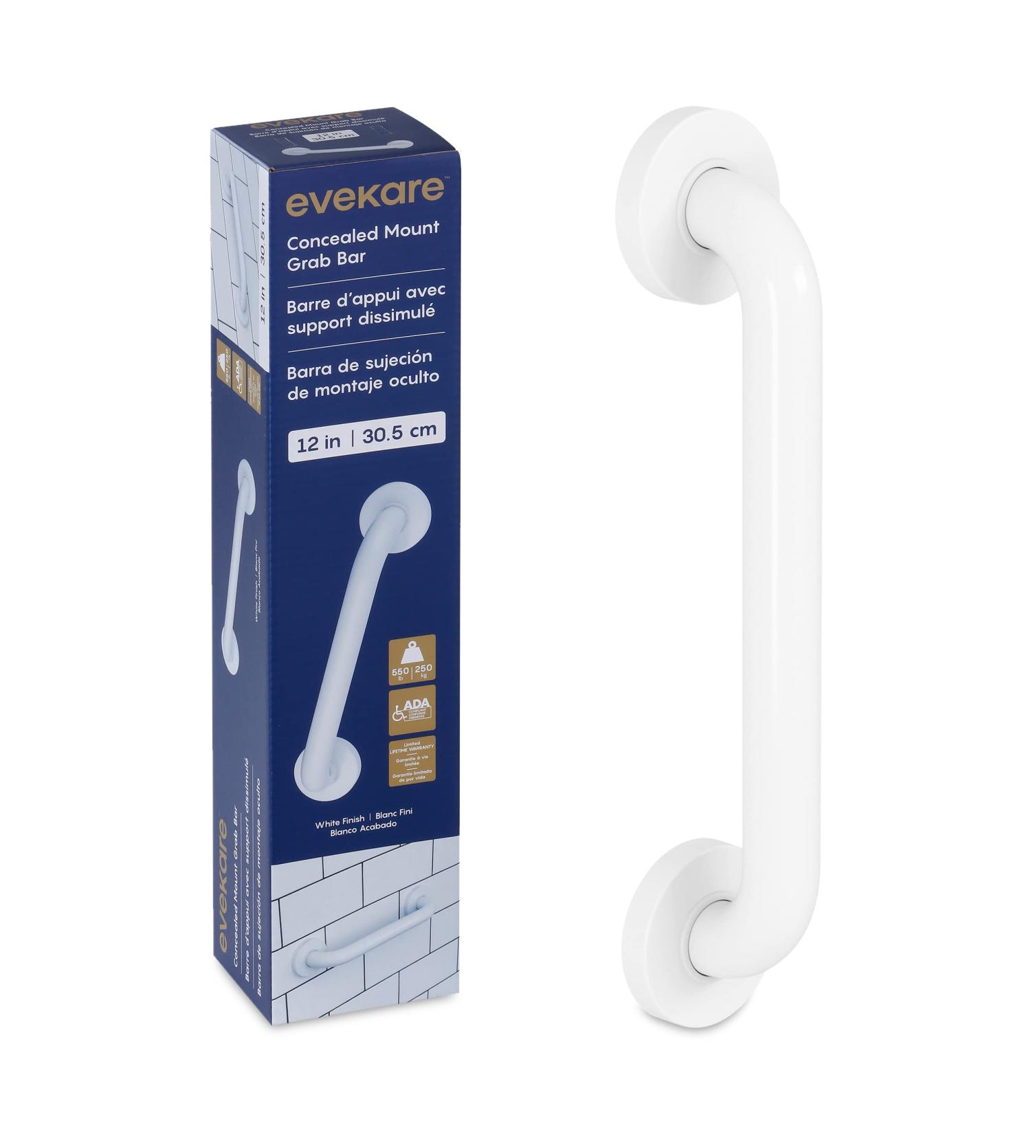 Evekare Premium Extra Strength 12 Grab Bar for Bathtubs & Showers | Stainless Steel White | ADA Compliant Handle for Elderly & Disabled - Buy Online on GoSupps.com