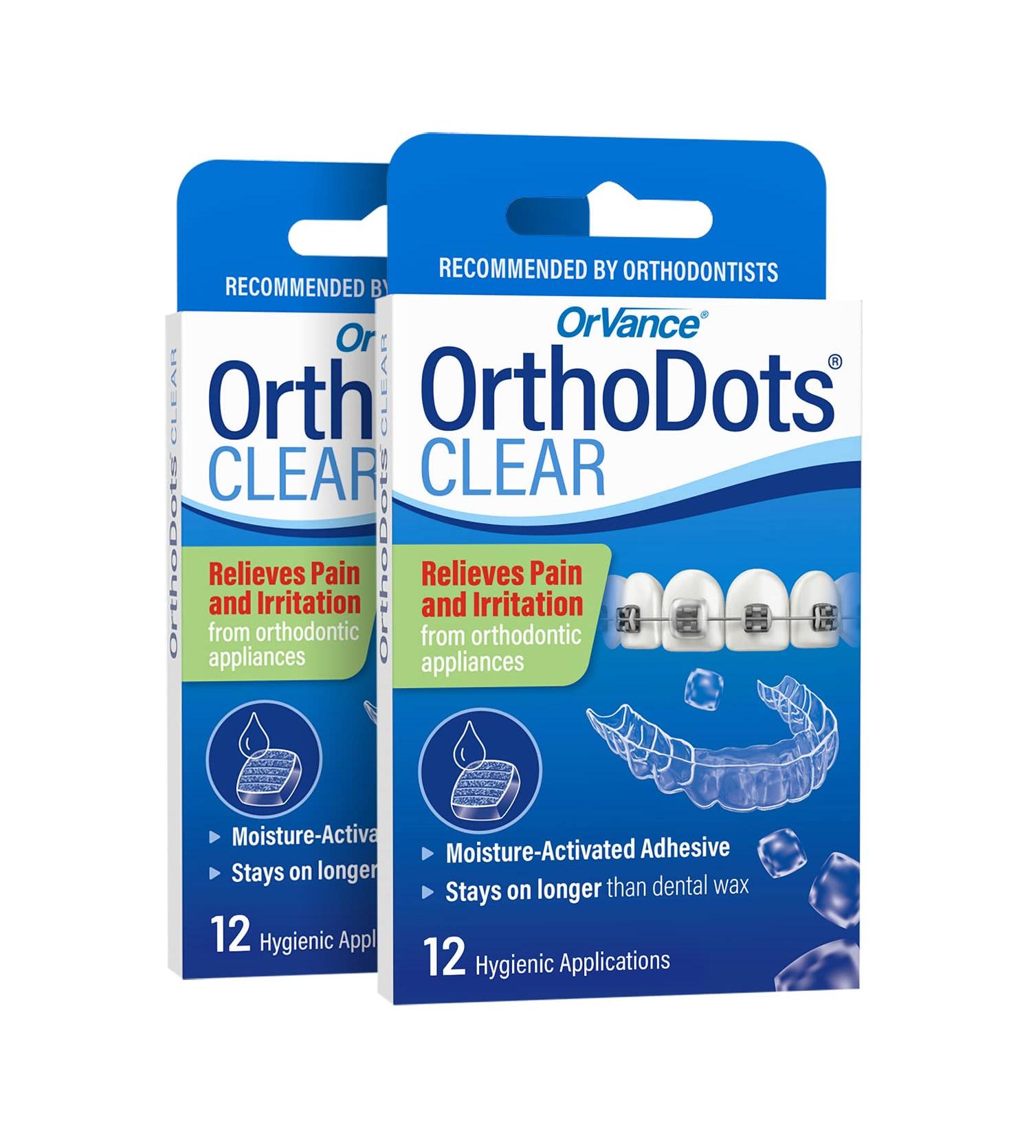OrthoDots CLEAR (24 Count) - Silicone Dental Wax Alternative for Braces Pain Relief - Long-lasting & Moisture Activated - Pack of 2 - Buy Online on GoSupps.com