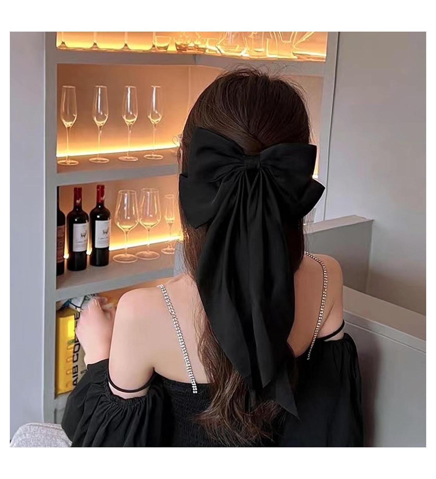 W WEILIRIAN Satin Hair Bow Long Bow Hair Clips Band Hair Clips Clip Large Plain Hair Bun Hair Pin French Hair Clip Scrunch ies Horse Tail Accessories (Black) - Buy Online on GoSupps.com