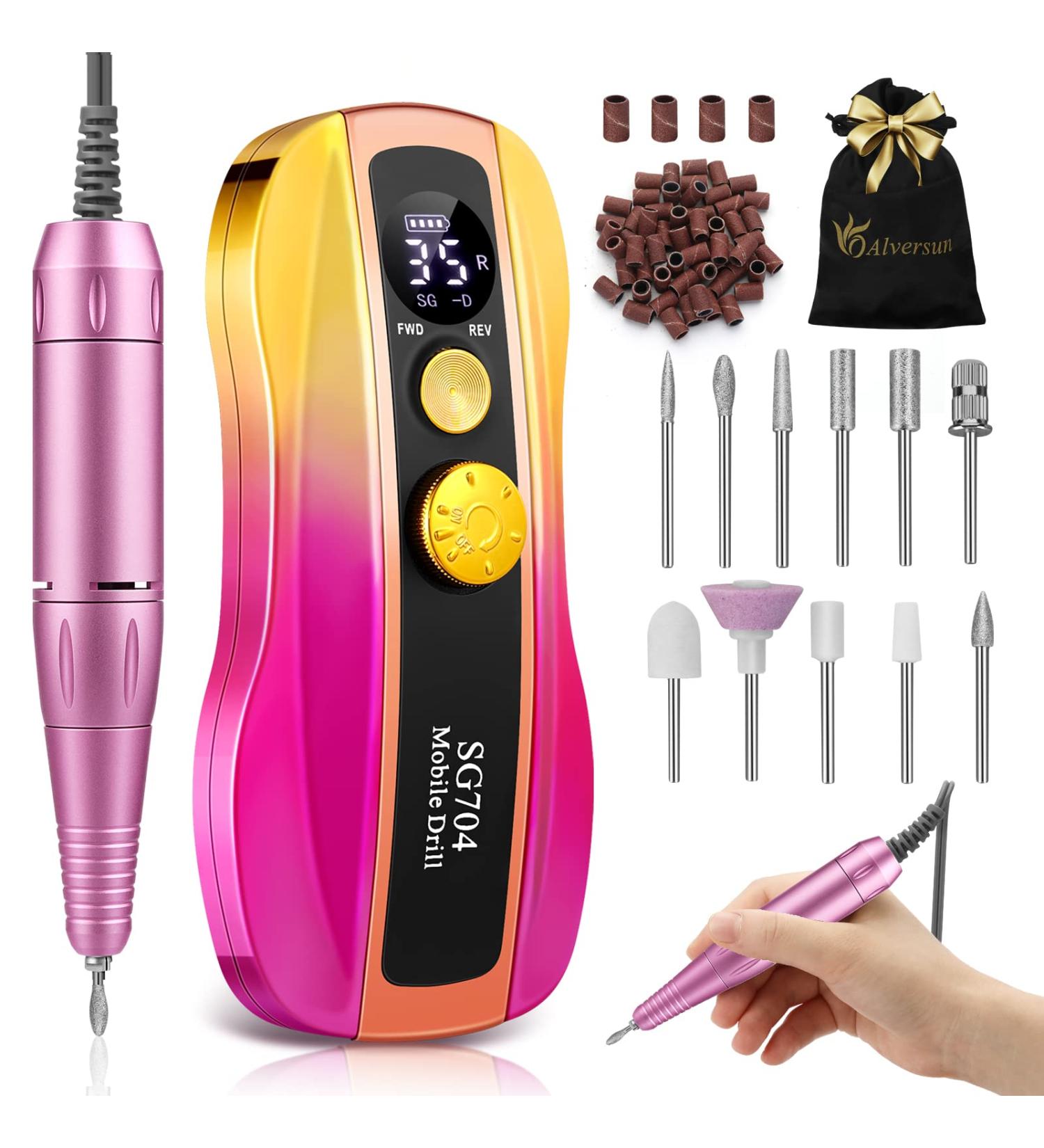 35000RPM Rechargeable Electric Nail Drill for Acrylic Nails - Professional Nail Drill Machine for Gel Polishing & Removal in Dazzling Pink - Buy Online on GoSupps.com