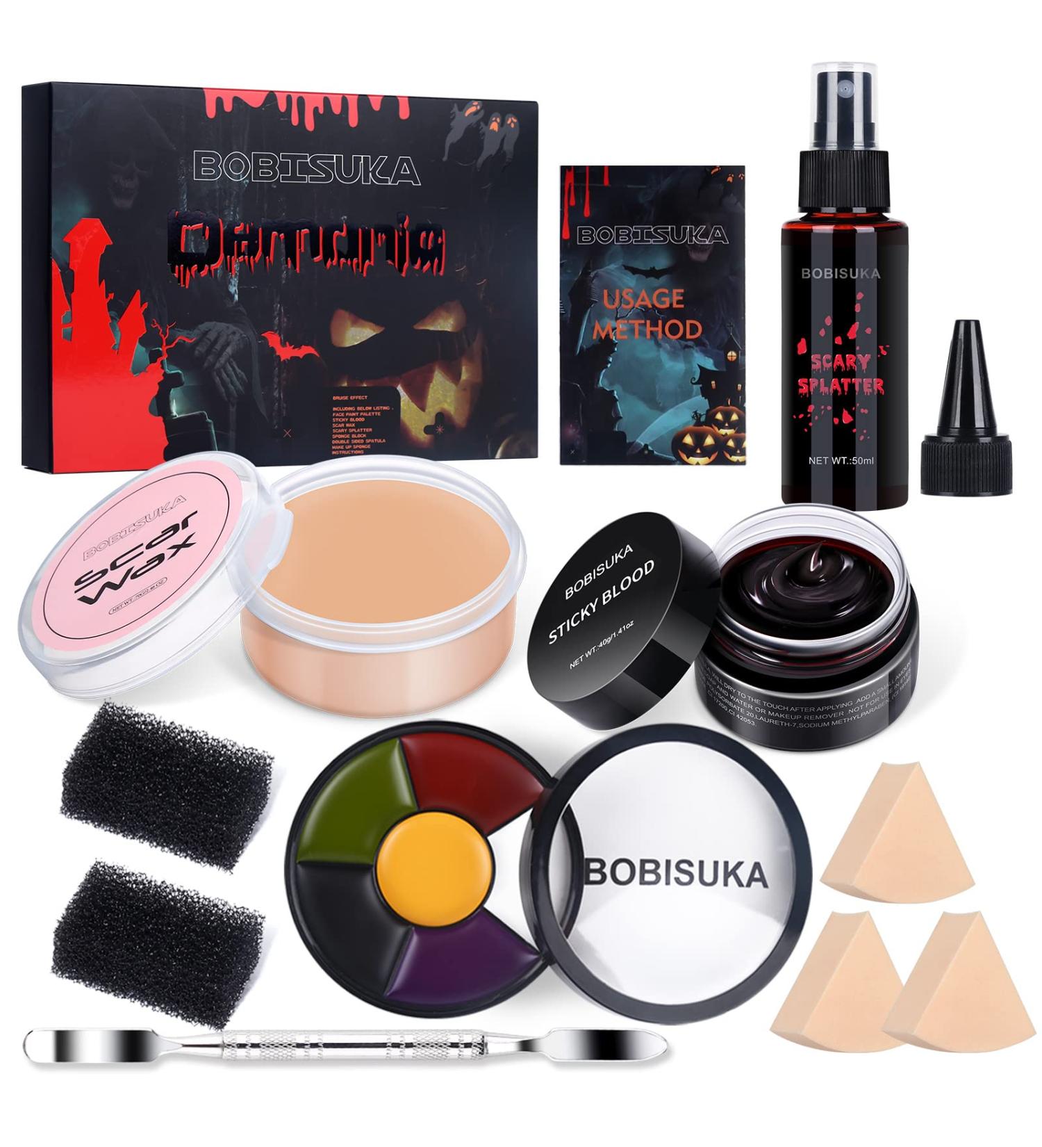 BOBISUKA Special Effects SFX Halloween Makeup Kit - Bruise Palette, Scar Wax, Fake Blood Spray & Cream - Buy Online on GoSupps.com