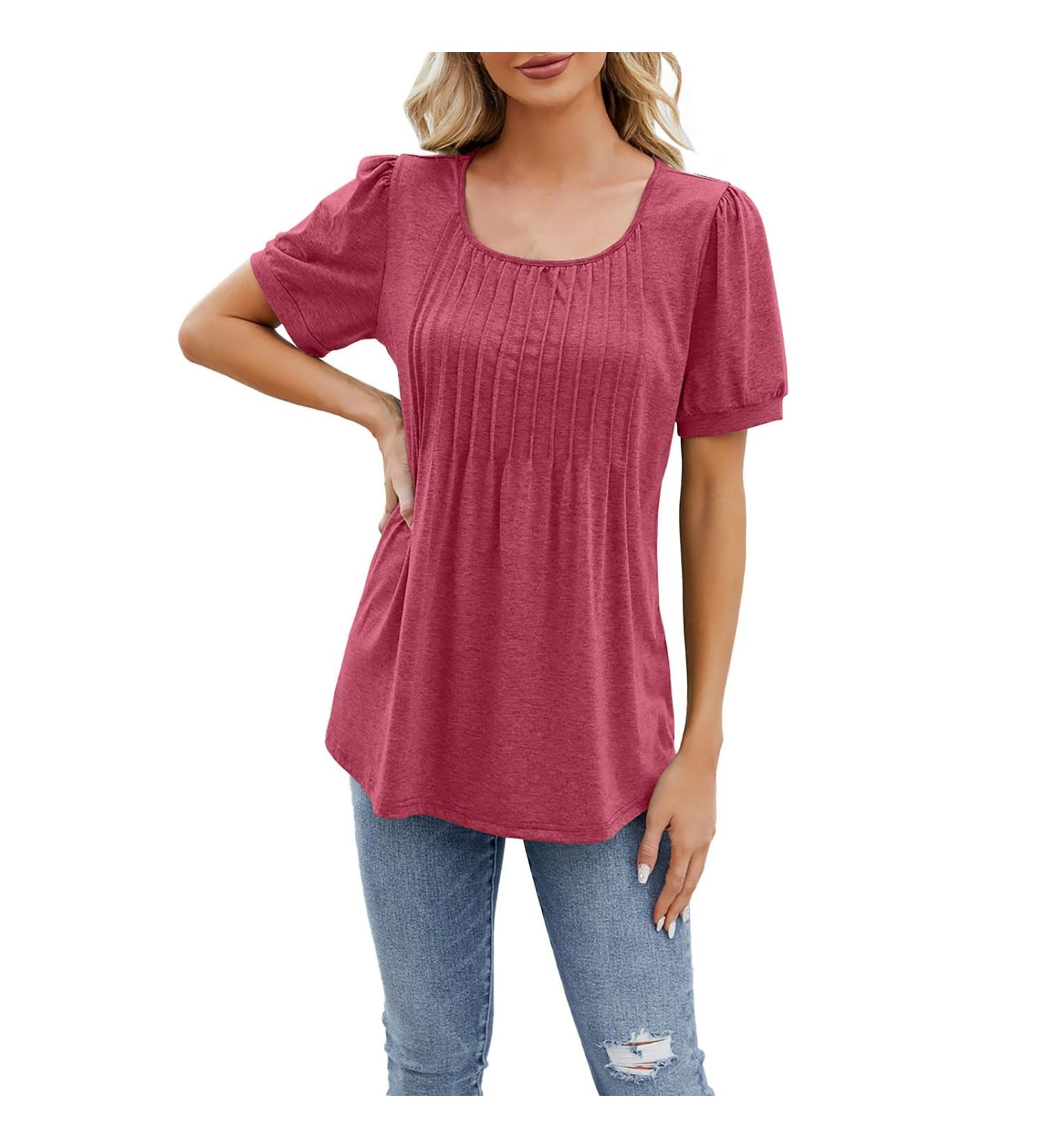 Shop Stylish Women's Round Neck T-Shirts Single Colored Short Sleeve & 3/4 Arm Perfect for Every Occasion! - Buy Online on GoSupps.com