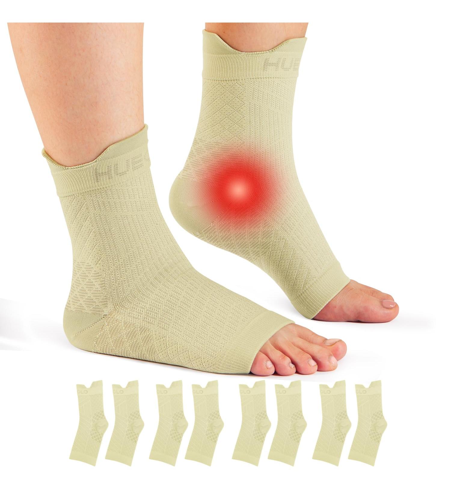 Hueglo Ankle Compression Socks 4 Pair Orthopedic Support for Neuropathy Arthritis Tendonitis and Plantar Fasciitis - Best Sports & Ankle Bandage in Skin Color - Buy Online on GoSupps.com