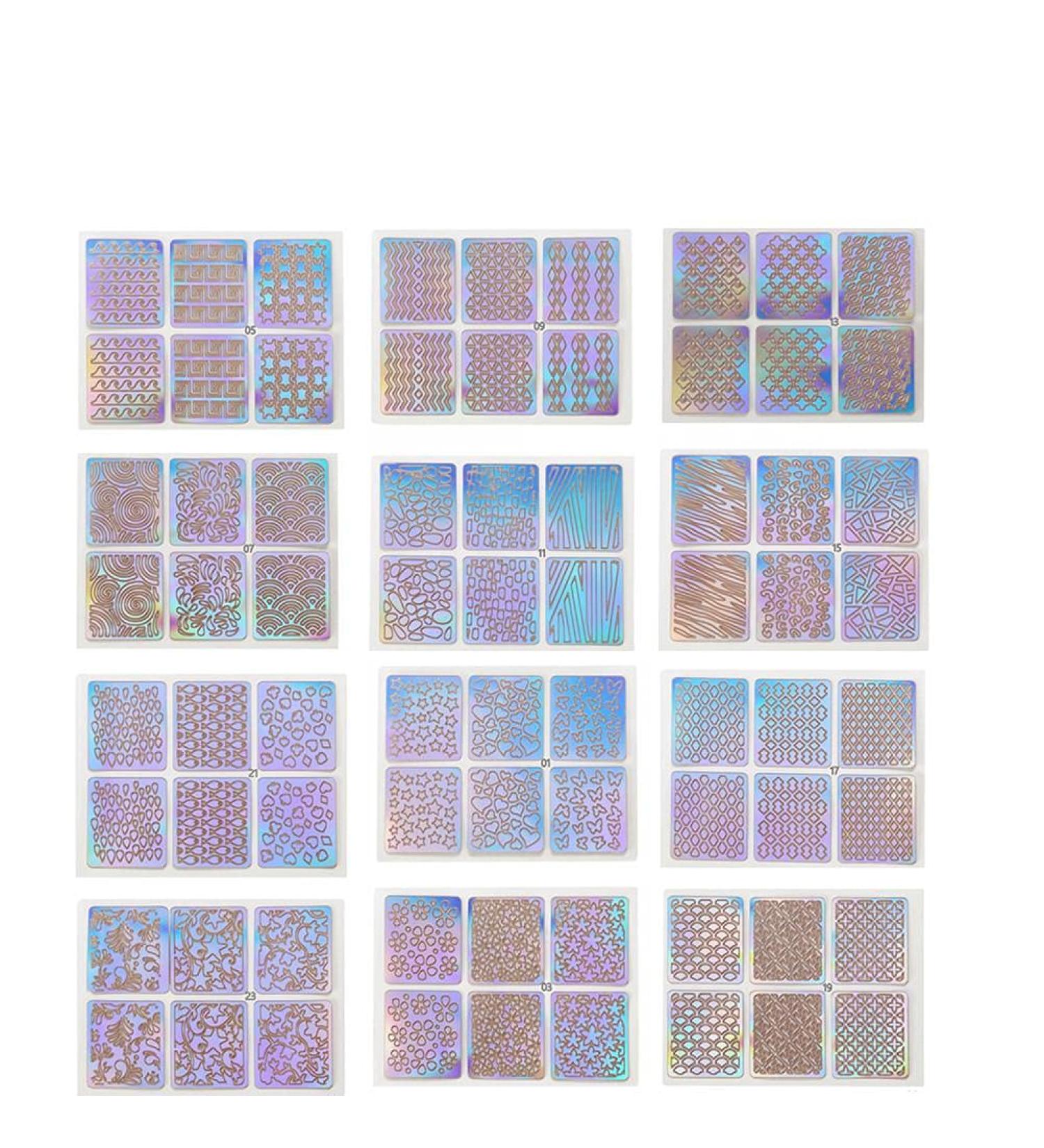 Kedejin Nail Stickers 24 Sheets DIY Nails Stamping Template Nail Stickers Irregular Grid Stencil Reusable Nail Art Vinyls Hollow Stickers - Buy Online on GoSupps.com