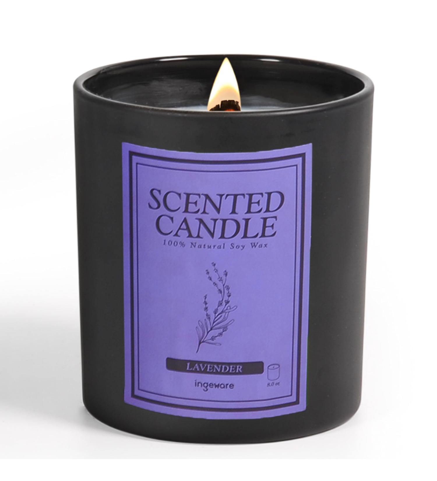 Shop 100% Soy Wax Scented Candles - 8oz Wood Wick Lavender Aromatherapy | Long-Lasting Gift for Men & Women - Buy Online on GoSupps.com