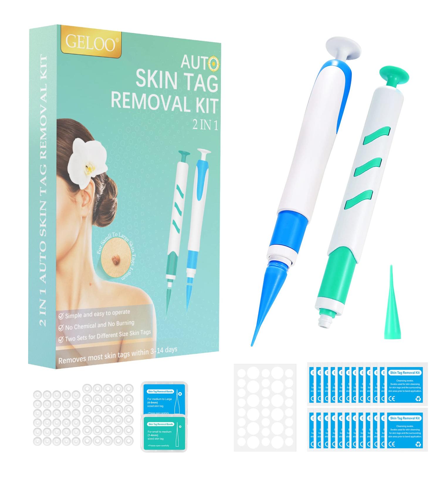 New Version Auto Skin Tag Remover Kit 2-Set Painless Skin Tag Removal Kit Tools for (1-9mm) Skin Tags (includes 100 Removal Bands & 36 Repair Patches & 20 Pcs Cleansing Wipes) Blue Green 2pcs Kit - Buy Online on GoSupps.com