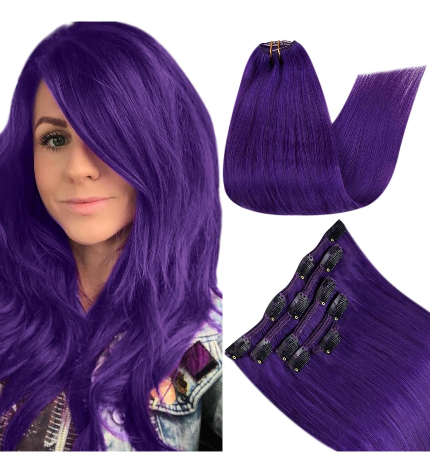 Runature Remy Clip In Real Hair Extensions - 55cm Violet 22 Inch Smooth Purple 70g Bunt - Buy Online on GoSupps.com