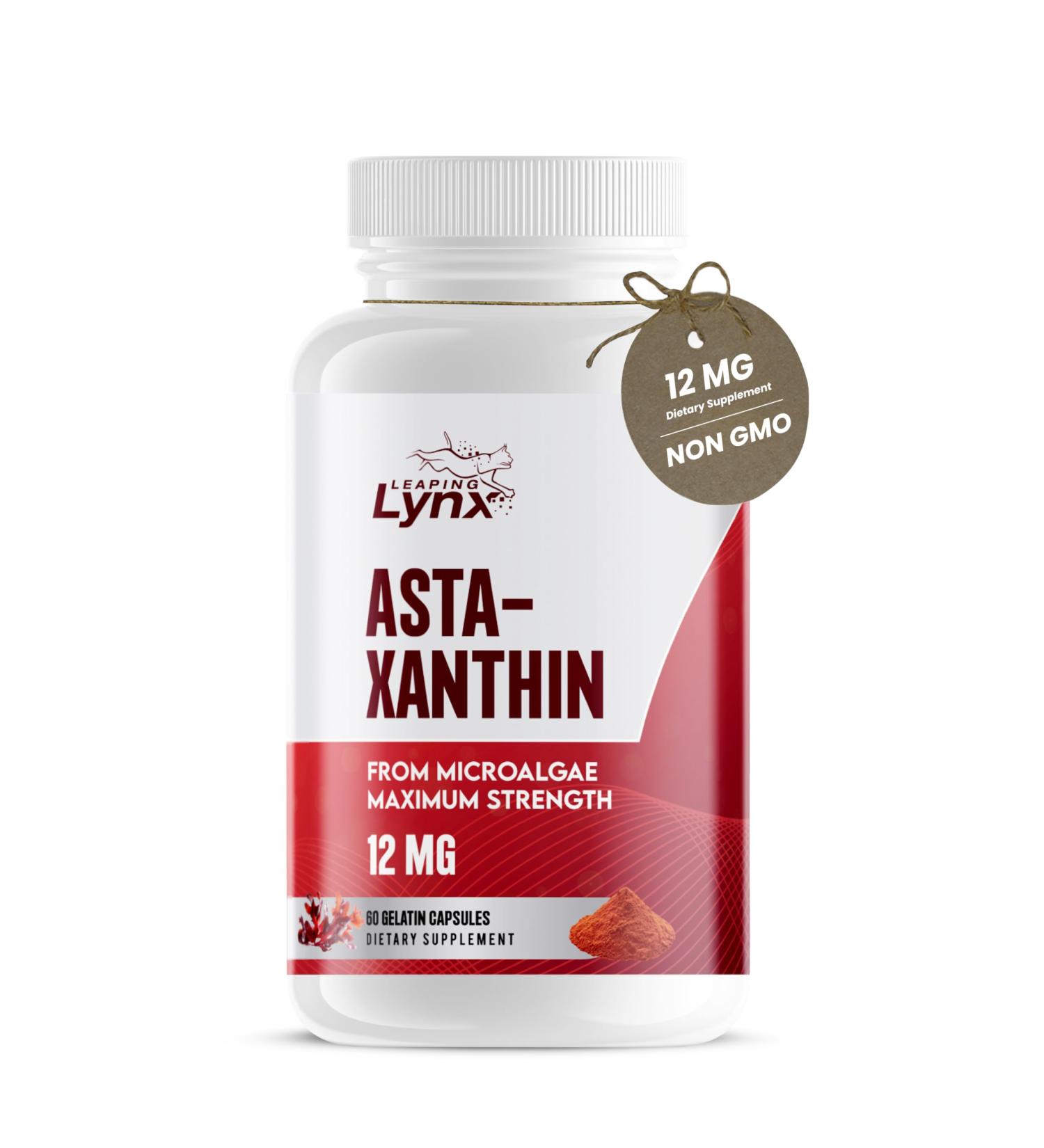 Astaxanthin 12mg Antioxidant Supplement for Skin Eye & Cellular Health | 60 Capsules (60-Day Supply) | Natural Microalgae Extract for Recovery Immunity & Anti-Aging Support | Non-GMO - Buy Online on GoSupps.com