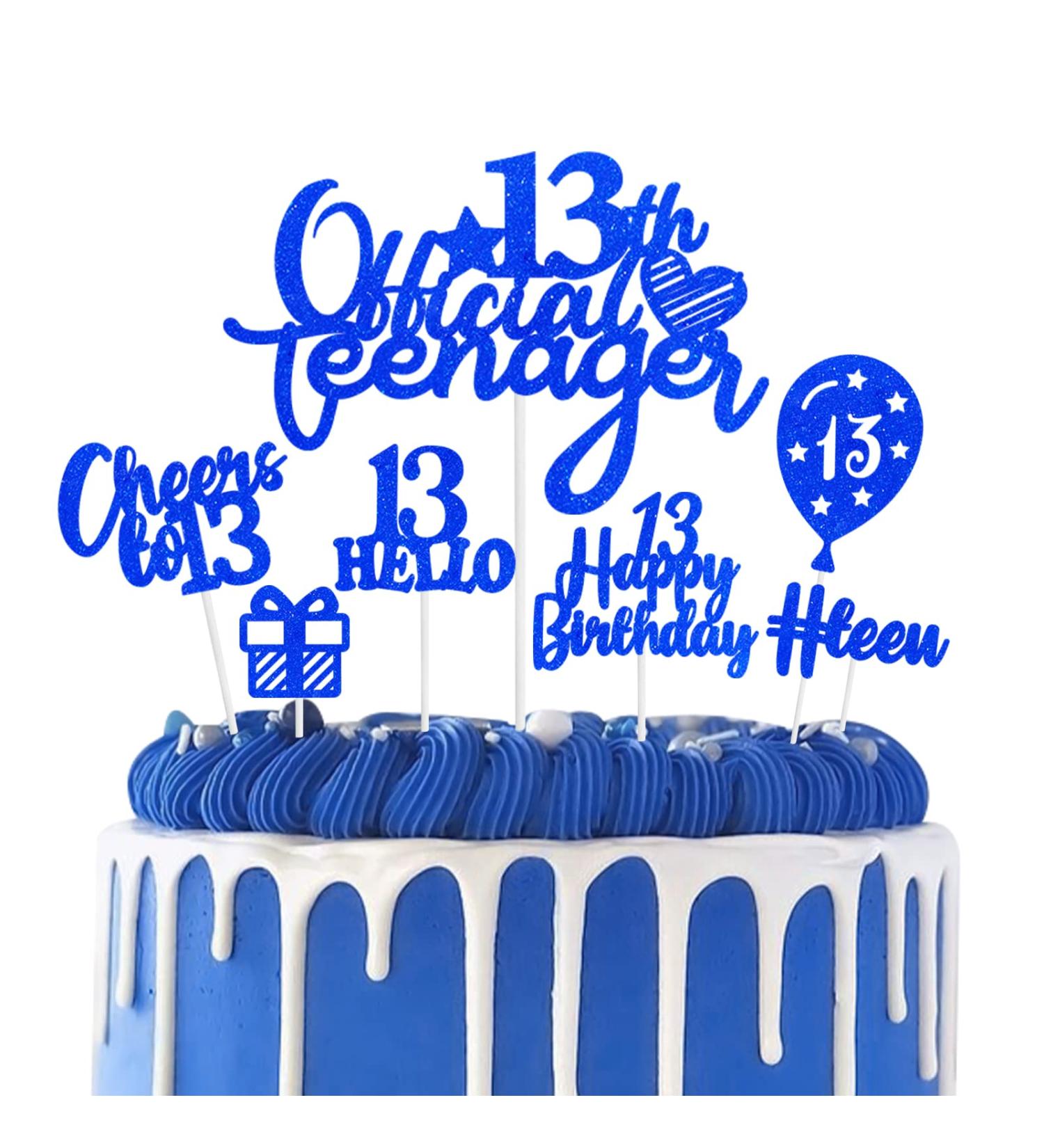 Biapian Blue 13th Birthday Cake Topper 13th Official Teenager Cake Topper for Boys Glitter 13th Birthday Cupcake Topper with Hello 13 Cheers to 13 for Thirteen Years Old Birthday Party Decorations - Buy Online on GoSupps.com