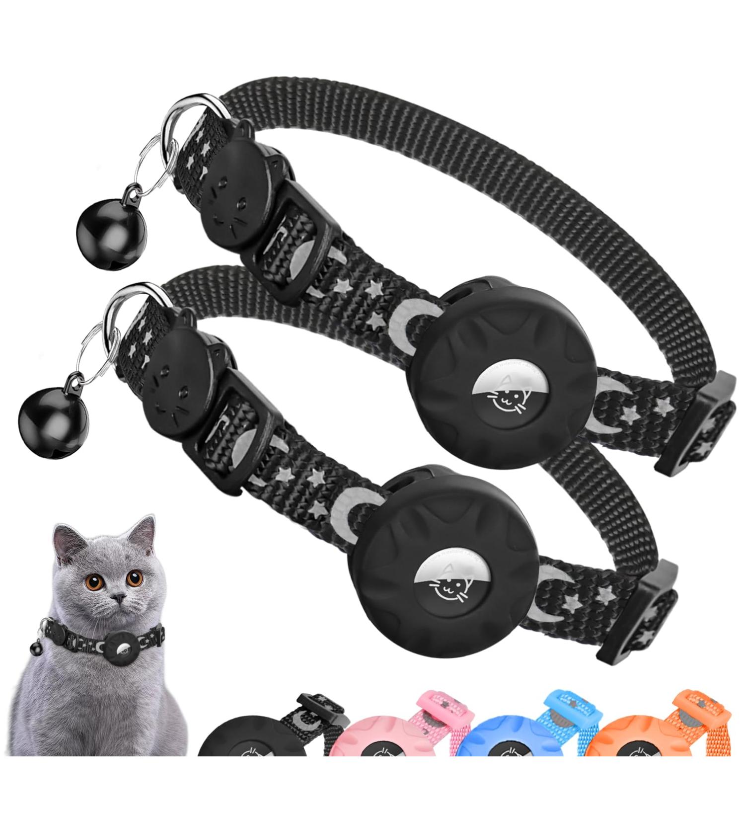 JARDILIFE 2-Pack Airtag Cat Collar Refective Collar for Cat with Safety Buckle and Waterproof Air Tag Holder Cat Airtag Collar Compatible with Apple Airtag for Kittens and Puppies-Black&Black - Buy Online on GoSupps.com