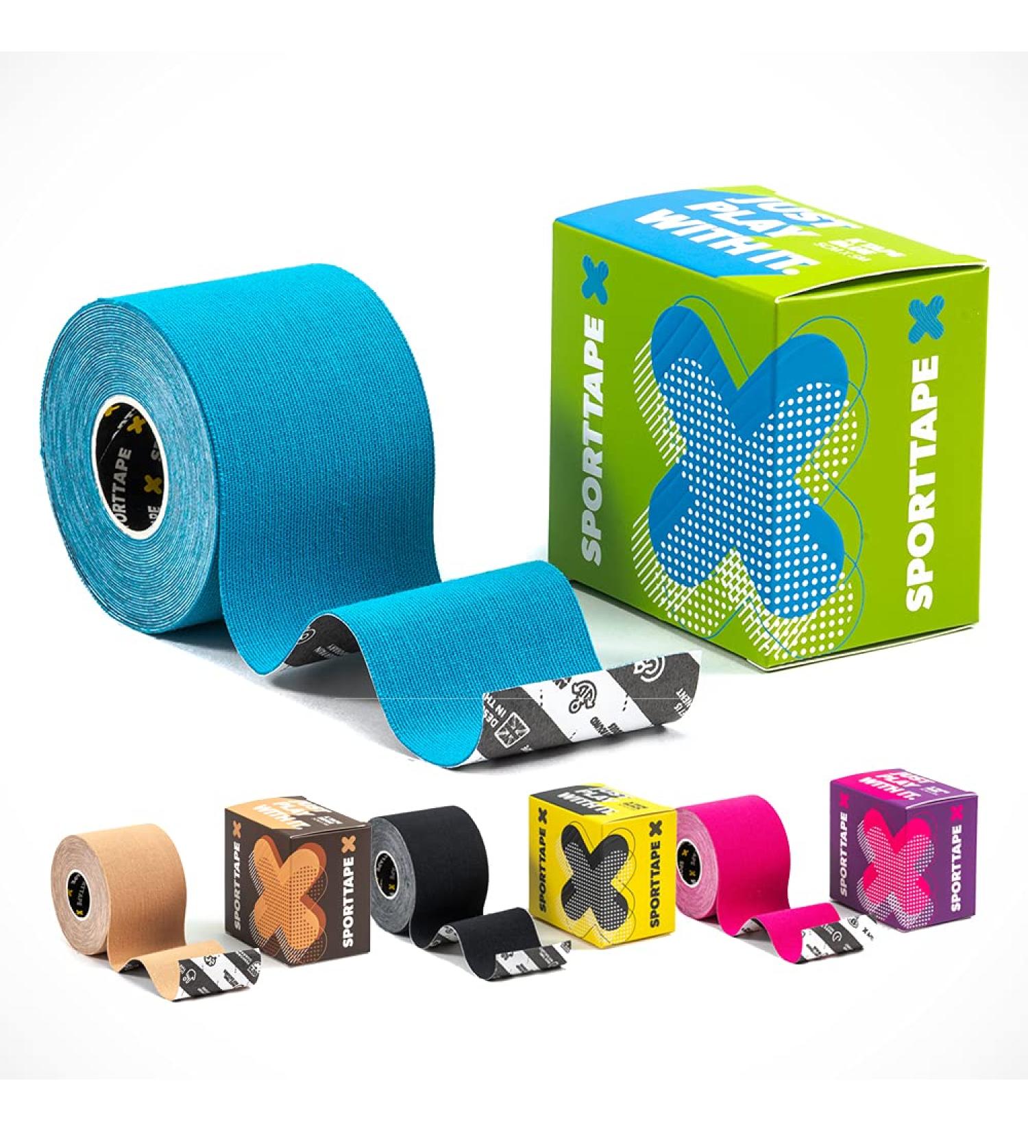 SPORTTAPE Kinesiology Sports Tape - Blue - 5m Roll | Waterproof & Hypoallergenic Muscle Tape for Shoulder, Knee, Ankle - Injury Support for Shin Splints - Physio Recommended - Buy Online on GoSupps.com