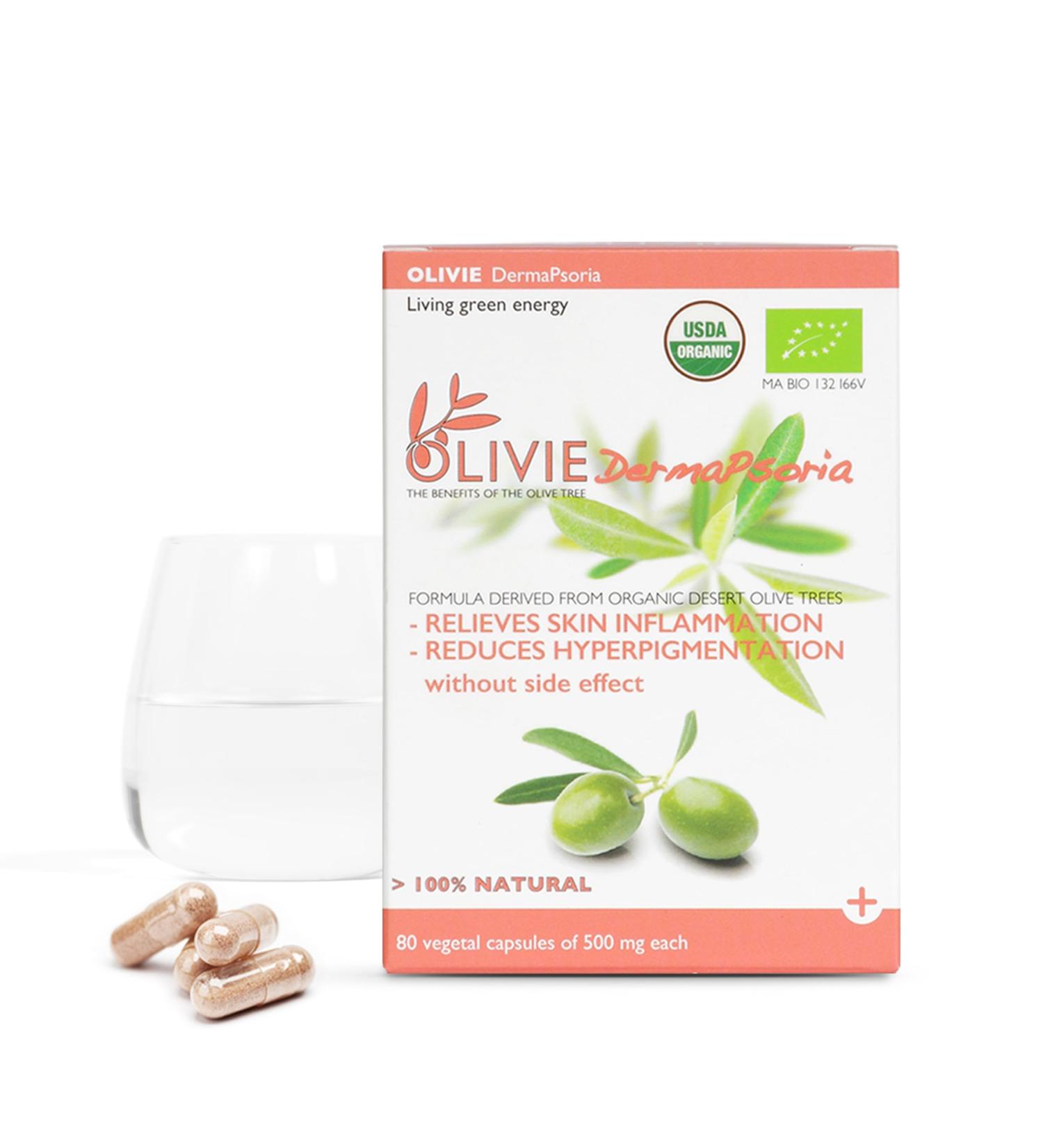 Organic Olive Leaf Extract Supplement for Women and Men by OLIVIE | DermaPsoria Supplement for Psoriasis, Eczema, Hyperpigmentation | Olive Oil Capsules | Antioxidant Polyphenols | 80 Vegetal Capsules - Buy Online on GoSupps.com