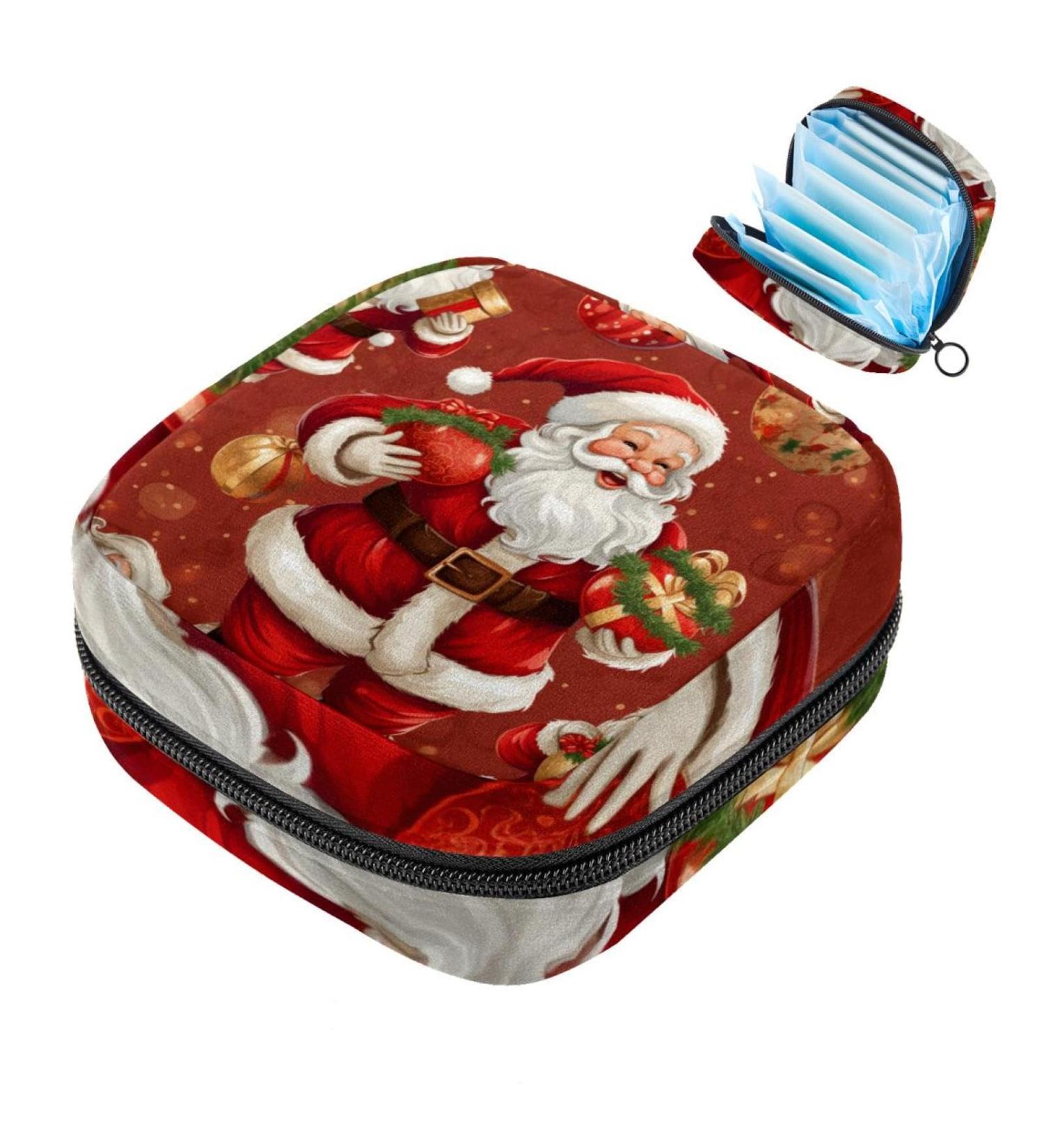 Menstruation Upholstered Bag for Women & Girls - Zip Sord Bag for Tampons | Merry Christmas Santa Claus Design - 1 Count - Buy Online on GoSupps.com