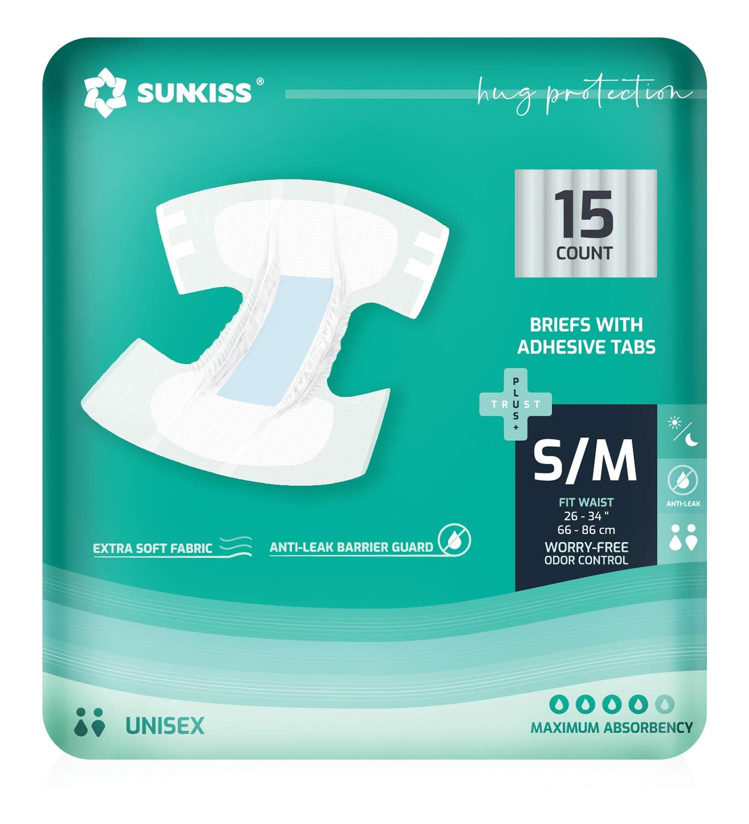 SUNKISS TrustPlus Adult Diapers - Maximum Absorbency - Disposable Incontinence Briefs for Men and Women - Small/Medium - 15 Count - Buy Online on GoSupps.com