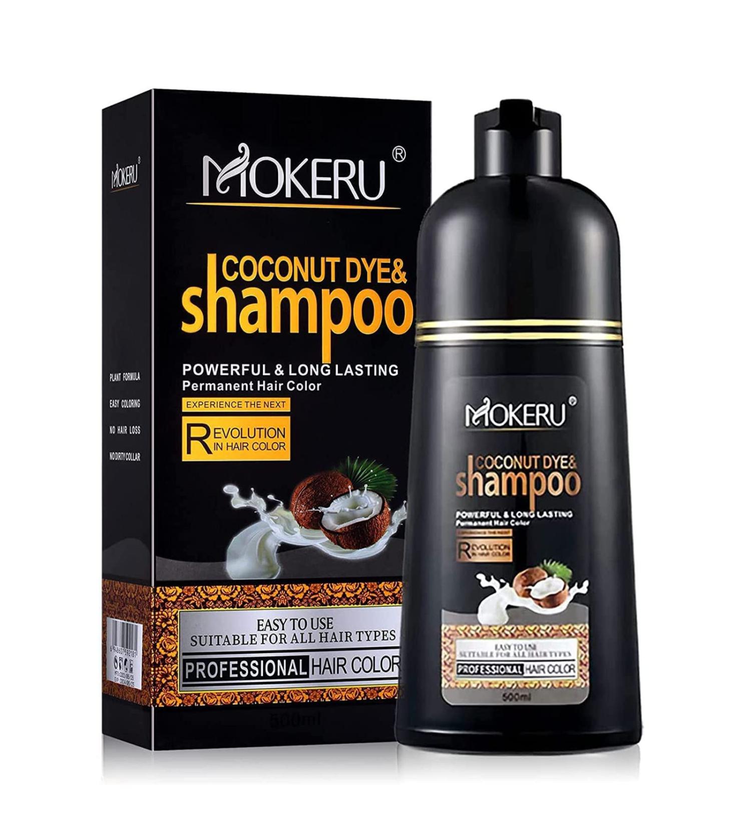 MOKERU Coconut Hair Dye Shampoo for Gray Hair 3 in 1 Shampoo for Men and Women Easy to Use and Long Lasting (Black) 500ml - Buy Online on GoSupps.com